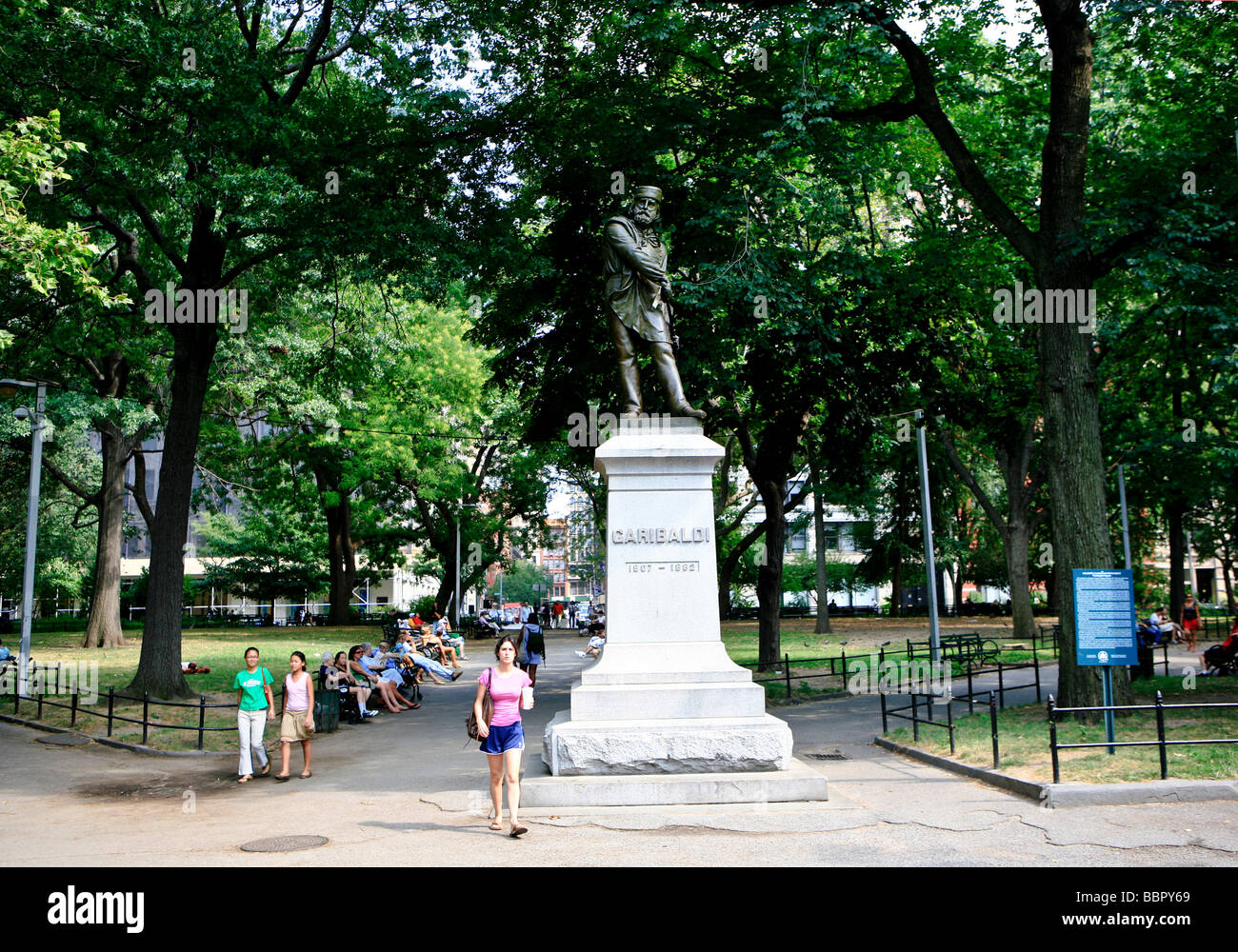 usa, new york, manhattan, washington square, garibaldi statue Stock Photo