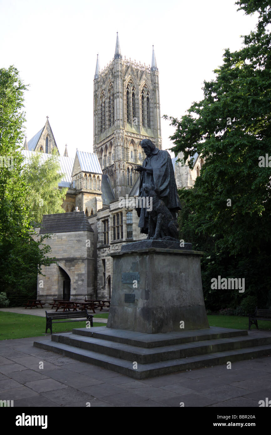 Lincoln Cathedral in the historic city of Lincoln, statue of Tennyson
