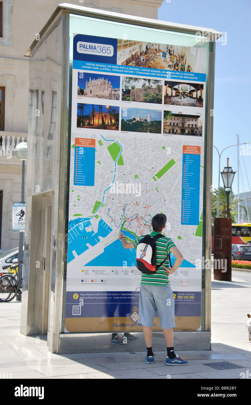City map and information point, Palma de Mallorca, Palma Municipality, Mallorca, Balearic Islands, Spain Stock Photo
