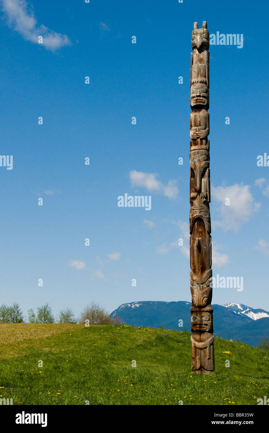 Native Totem Pole outside of The anthropology Museum BC university Vancouver Canada Stock Photo