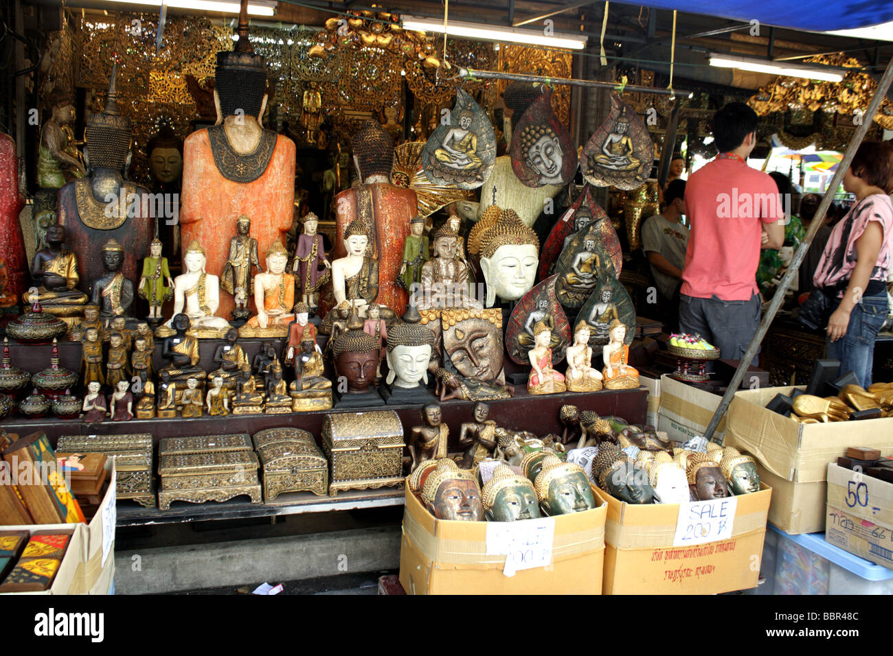 Tradional Thai antiques at Chatuchak Weekend Market , Bangkok , Thailand Stock Photo