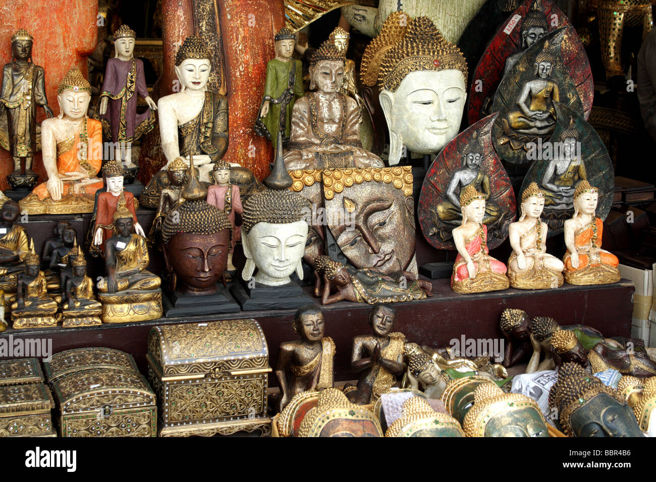 Tradional Thai antiques at Chatuchak Weekend Market , Bangkok , Thailand Stock Photo