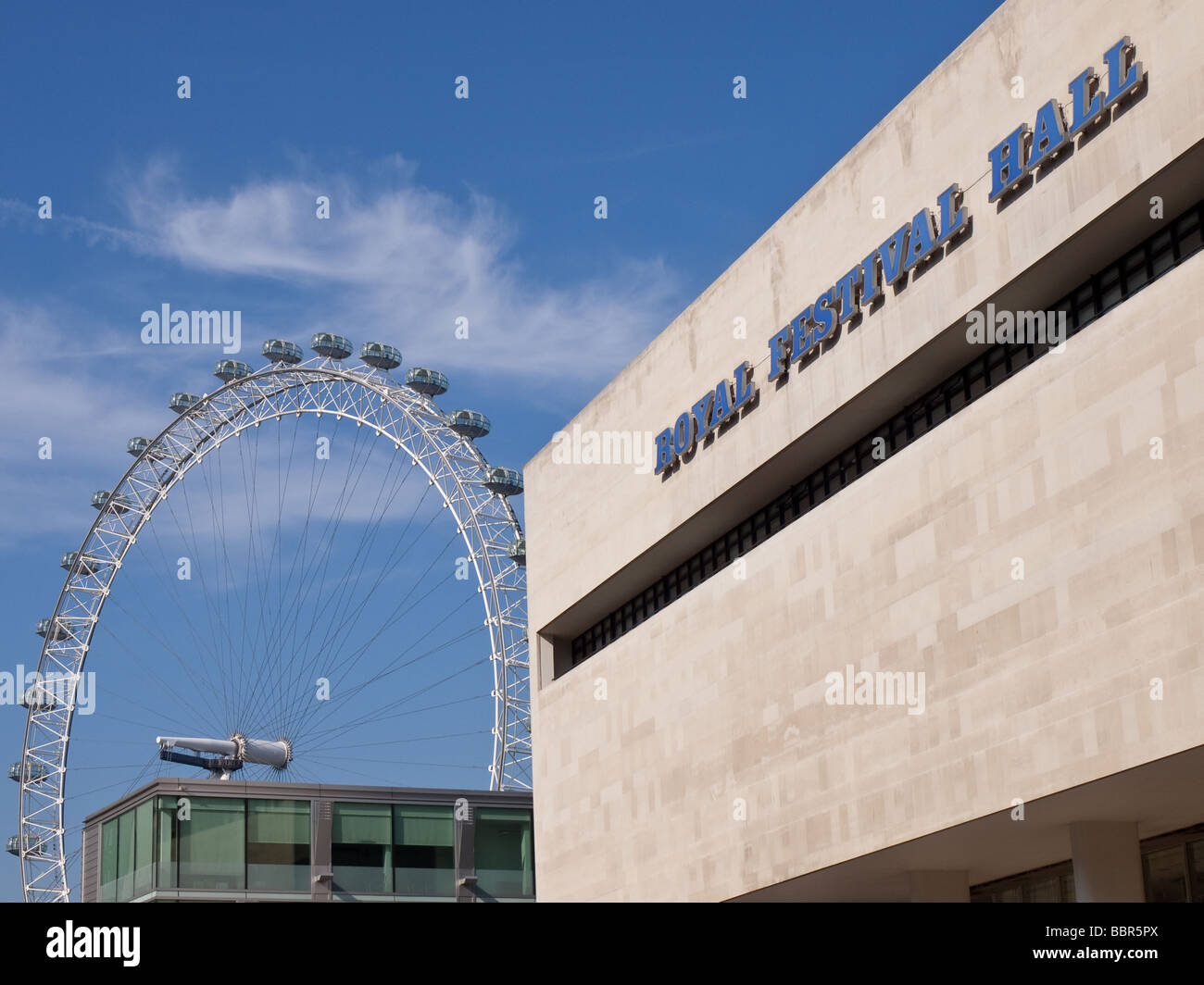 Royal Festival Hall and the London Eye South Bank London UK Stock Photo