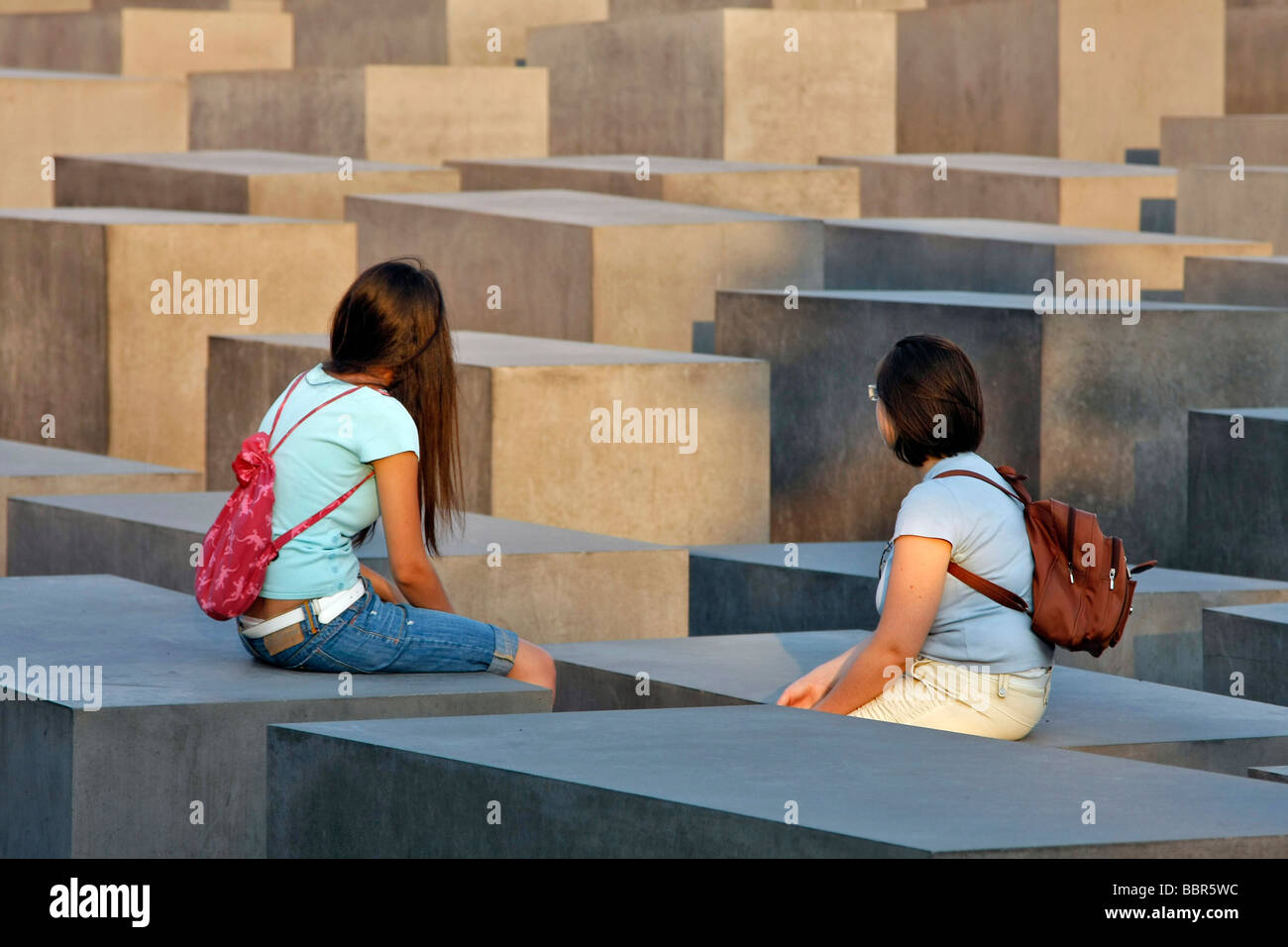 HOLOCAUST MEMORIAL, HOLOCAUST MAHNMAL BY PETER EISENMANN. A FIELD OF 2,711 CONCRETE STELES INAUGURATED IN 2005. THE BASEMENT HO Stock Photo