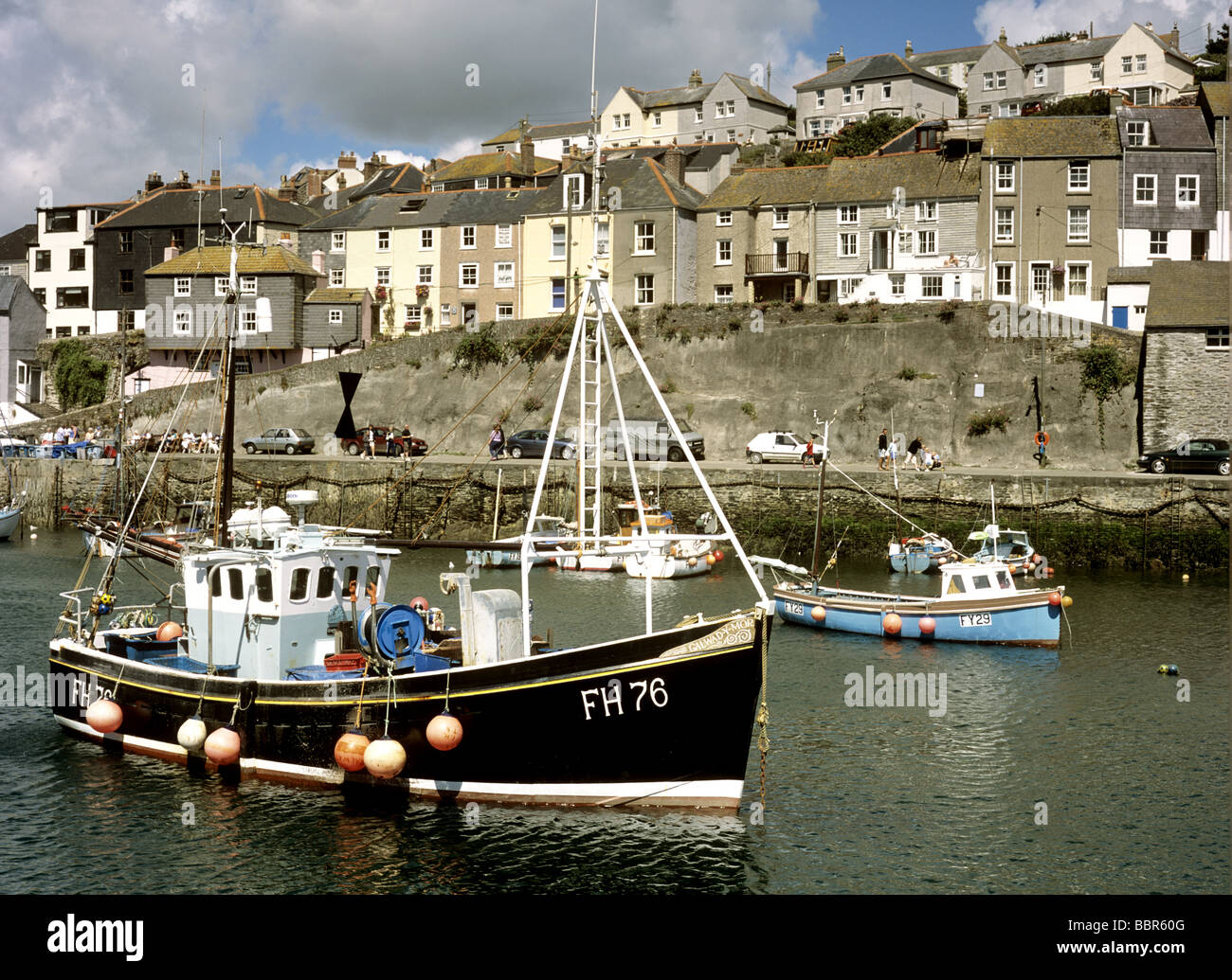 Fishing boat moored in harbour at Mevagissey in Cornwall in the UK Stock Photo