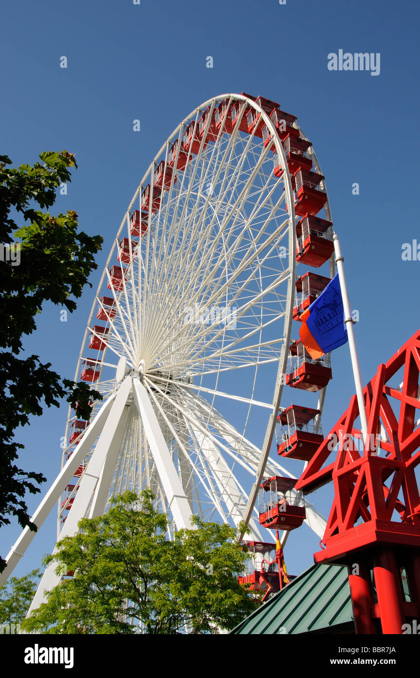 Navy Pier Ferris Wheel Chicago USA the big wheel was presented by McDonalds the food chain Stock Photo