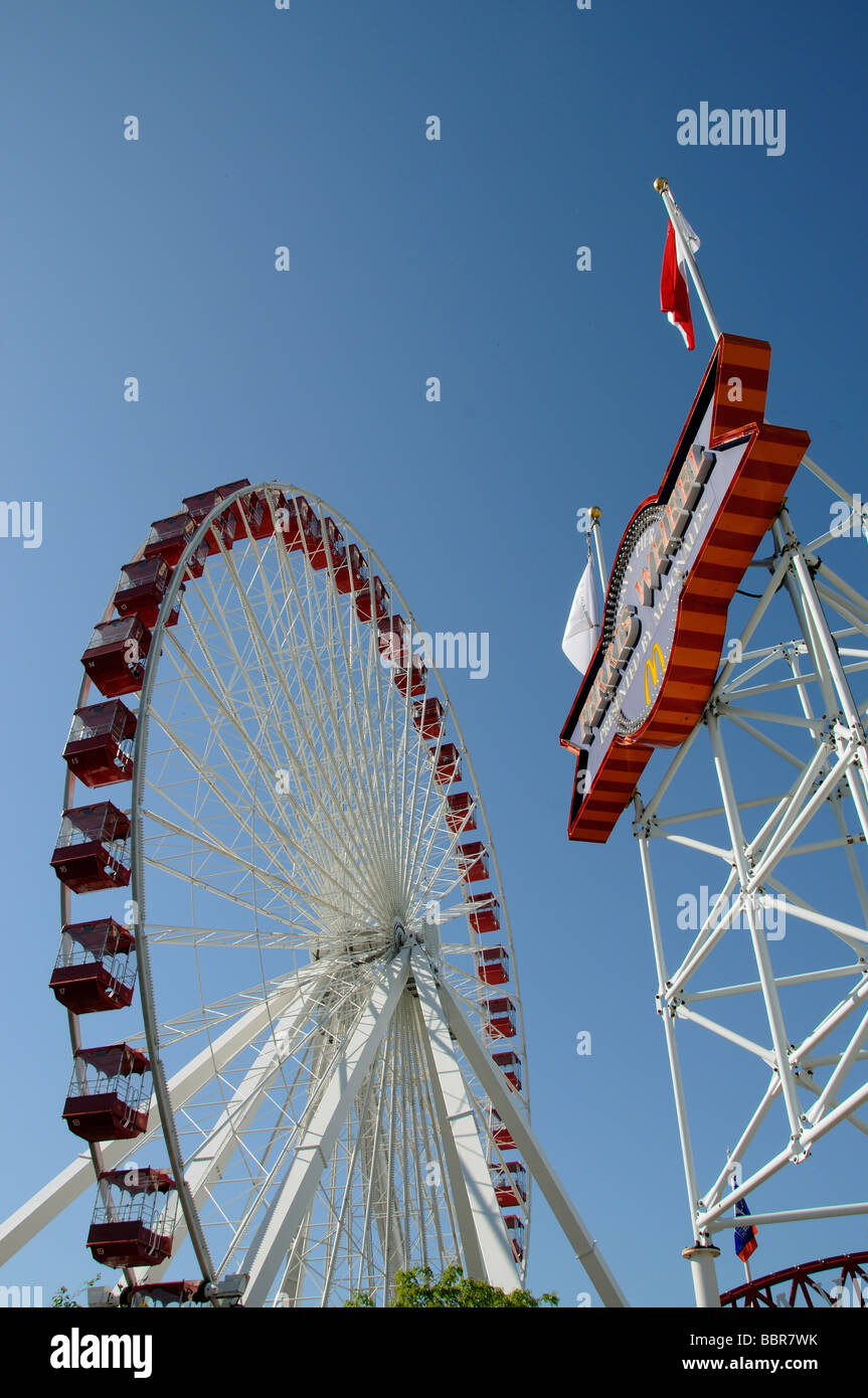 Navy Pier Ferris Wheel Chicago USA the big wheel was presented by McDonalds the food chain Stock Photo