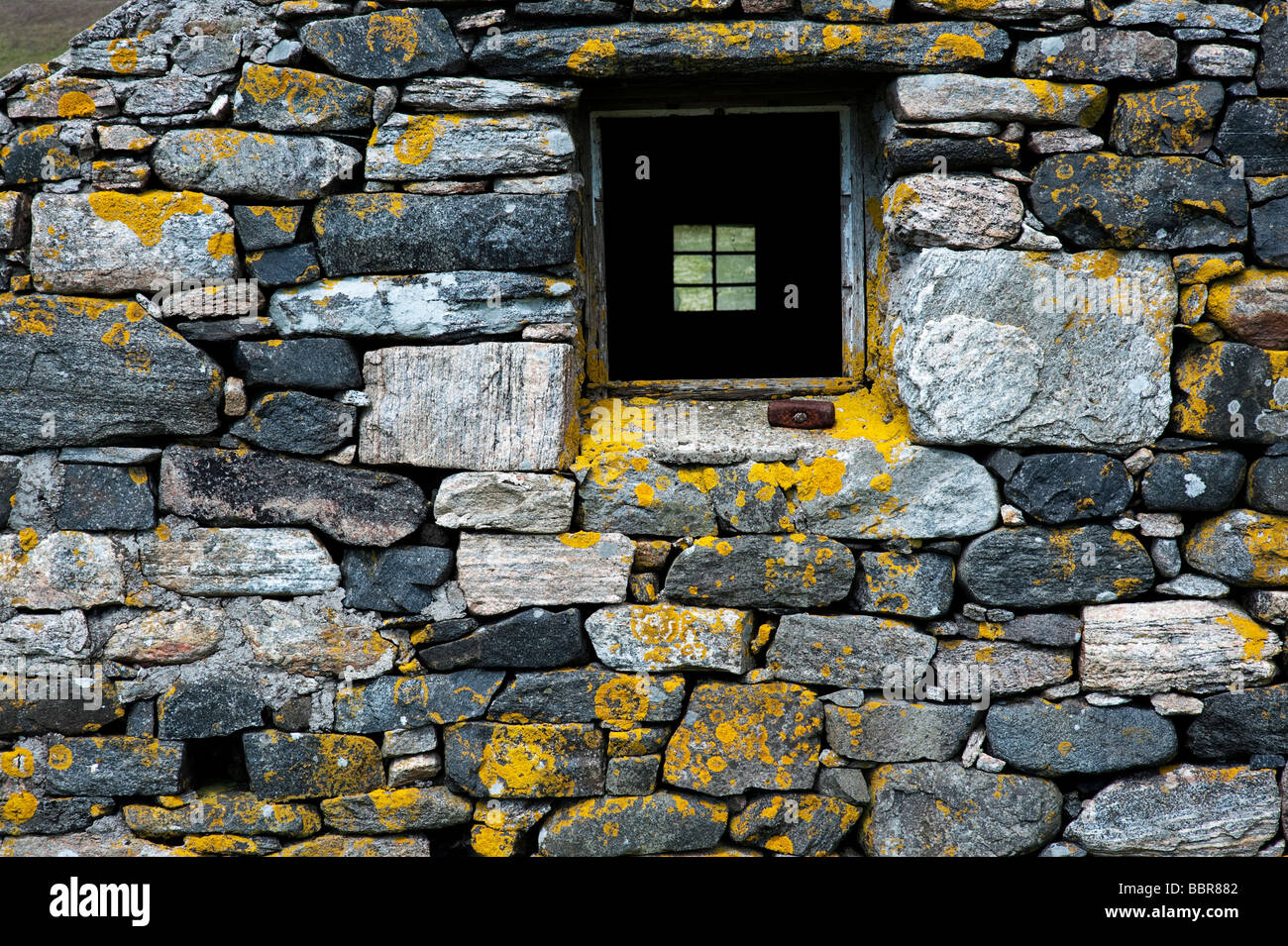 Old barn stone window, North Uist, Outer Hebrides, Scotland Stock Photo