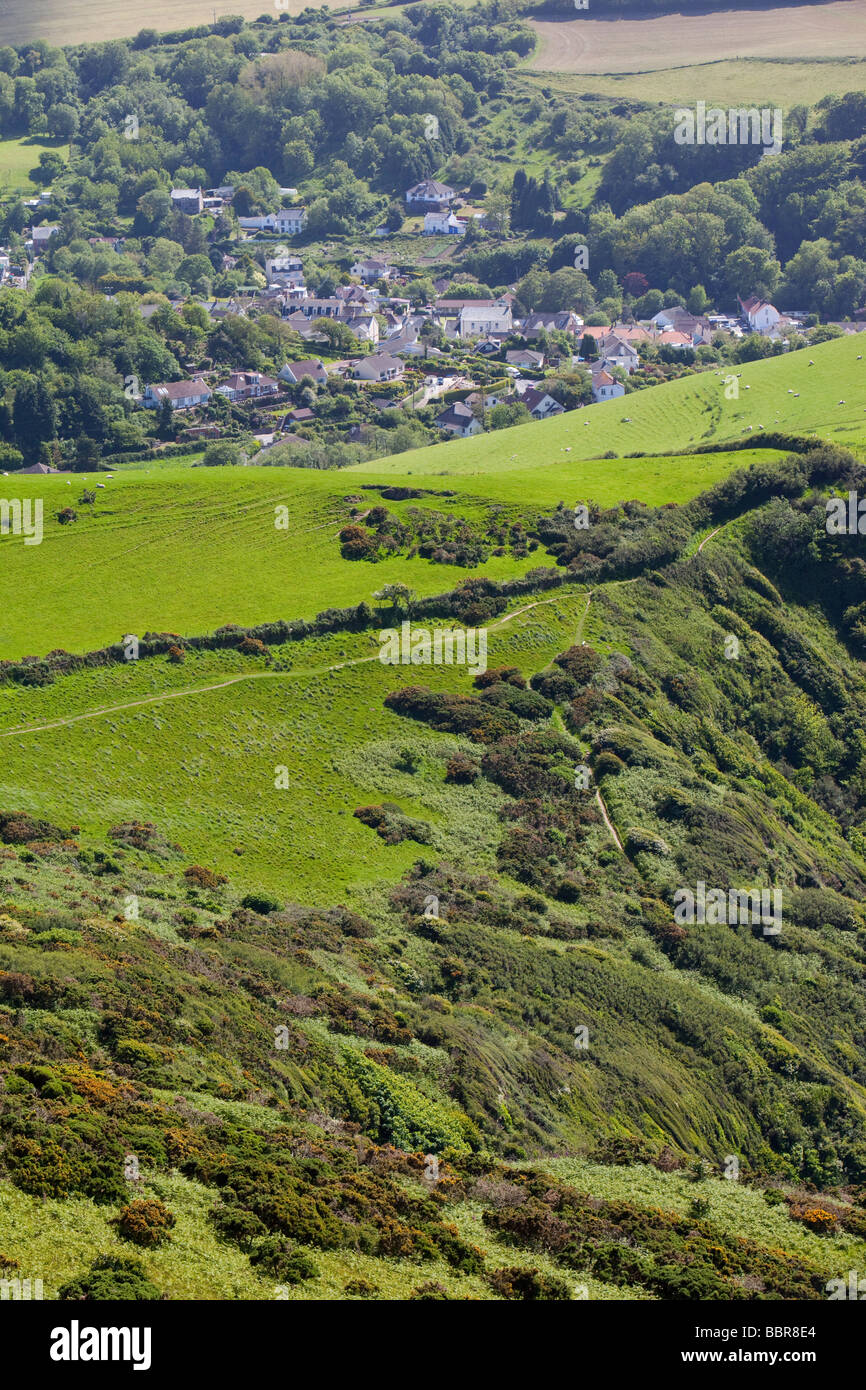 Combe Martin and surrounding countryside on the north Devon coast UK