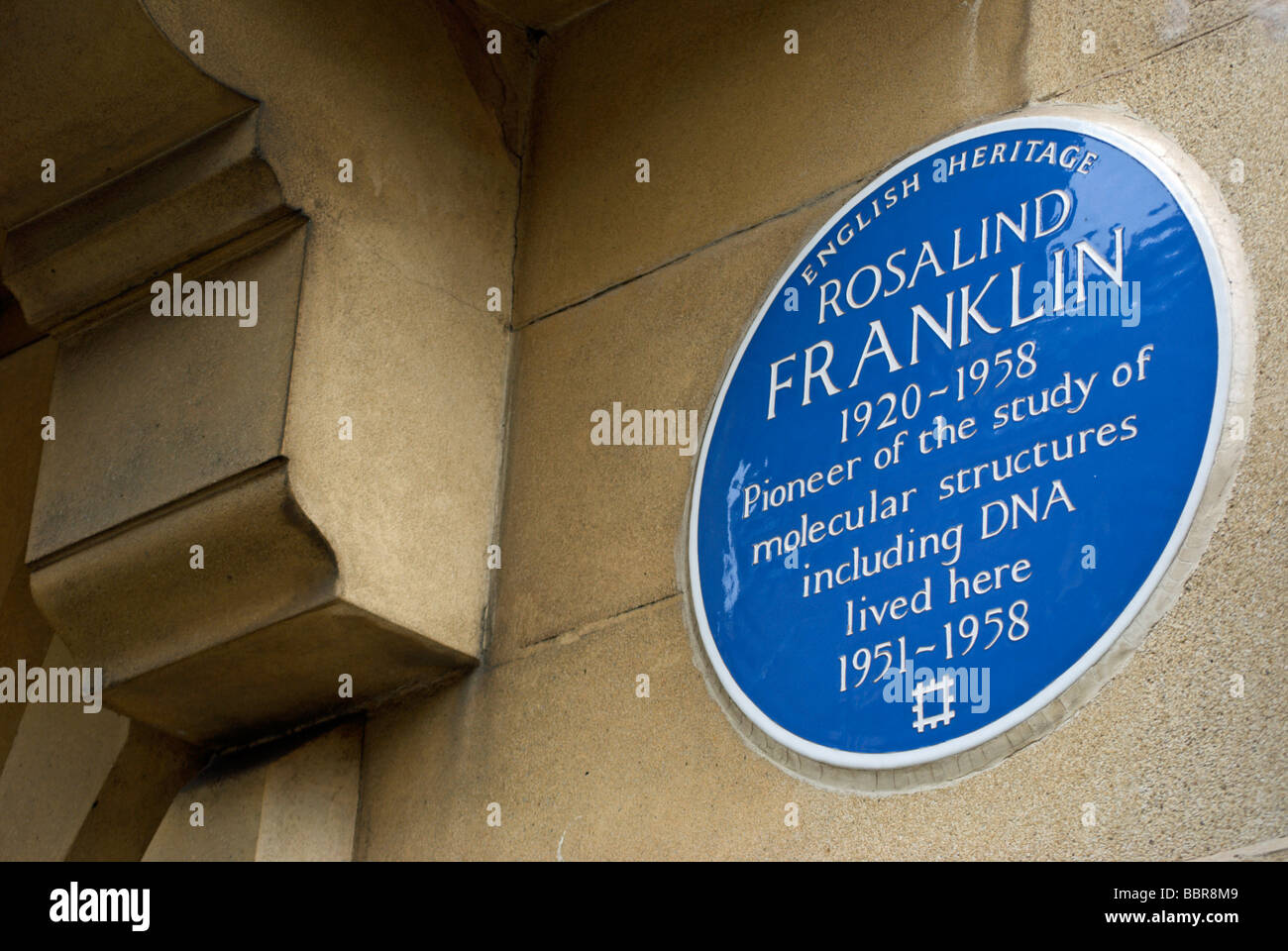 english heritage blue plaque marking a former home of pioneering scientist rosalind franklin, noted for her work on dna, kensington, london, england Stock Photo