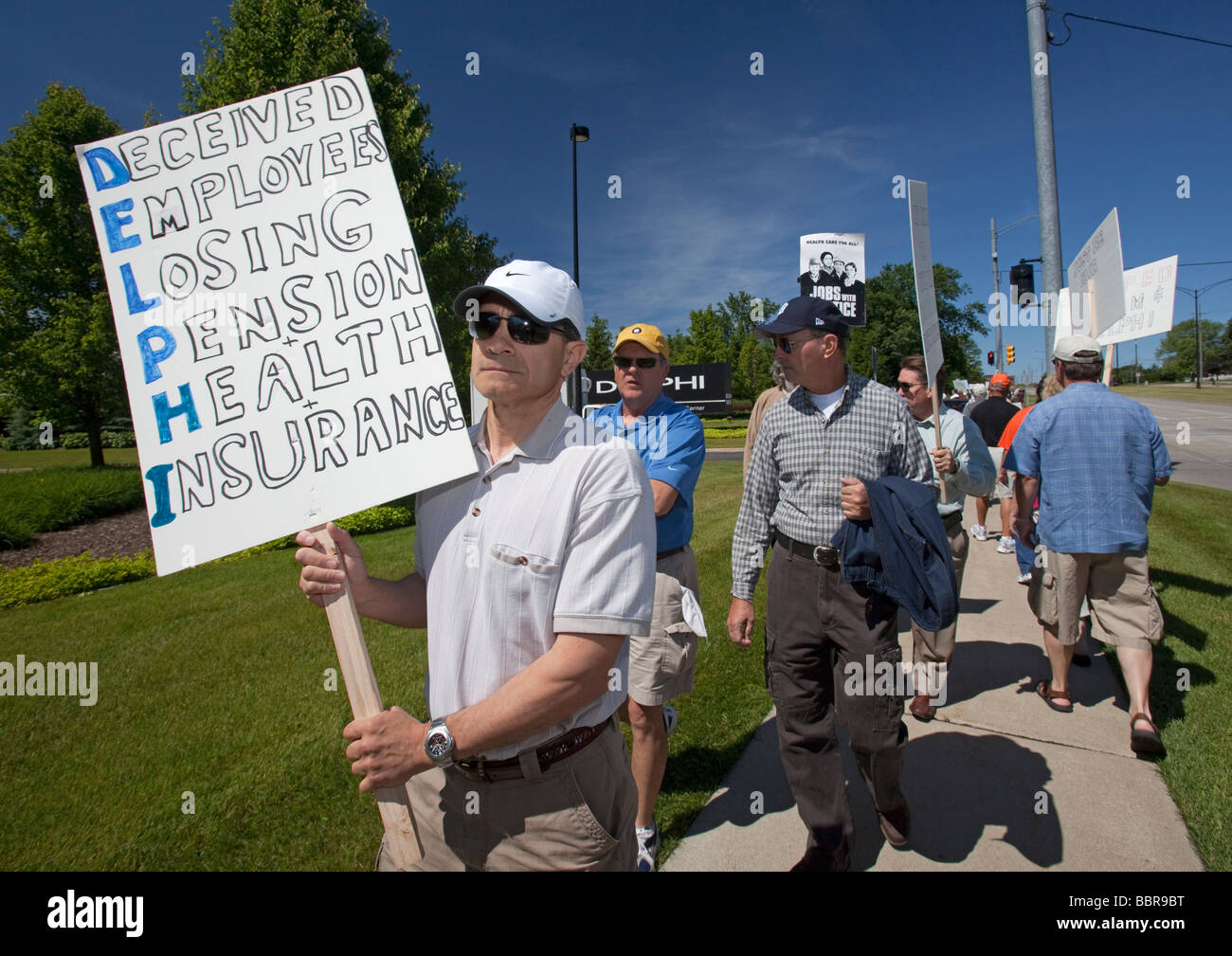 Retired Auto Workers Protest Loss of Pensions and Health Care Stock Photo