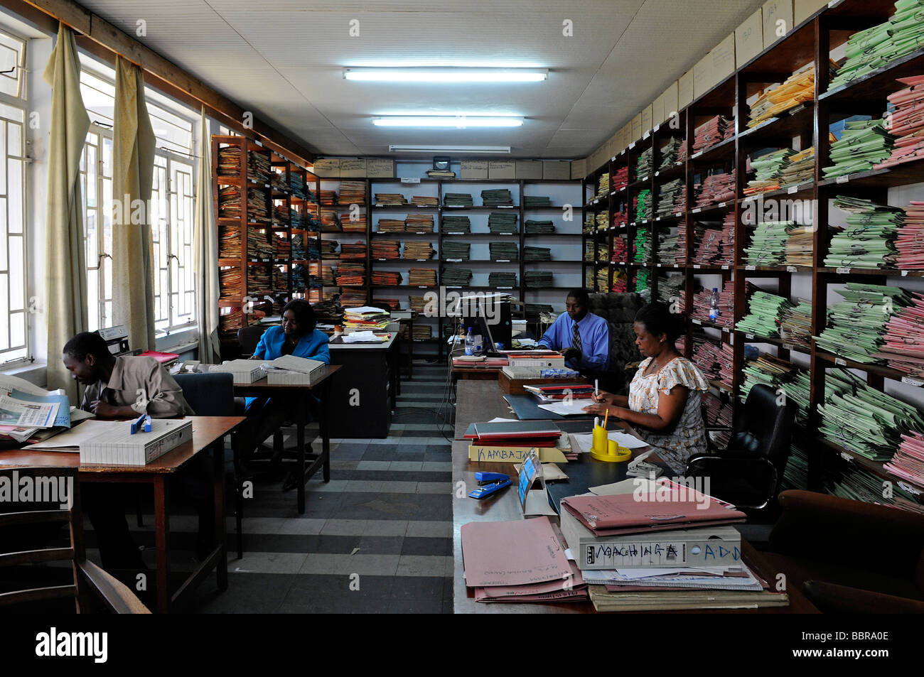 Archive clerks at work in the ministry of Agriculture and Food Security in Lilongwe capital of Malawi Africa Stock Photo