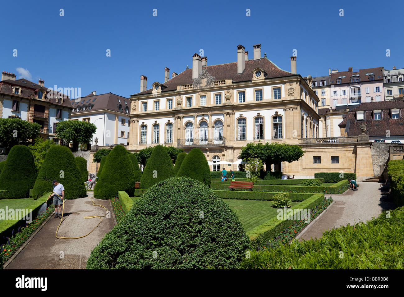 The formal garden of Hotel du Peyrou Neuchatel Switzerland. Charles Lupica Stock Photo