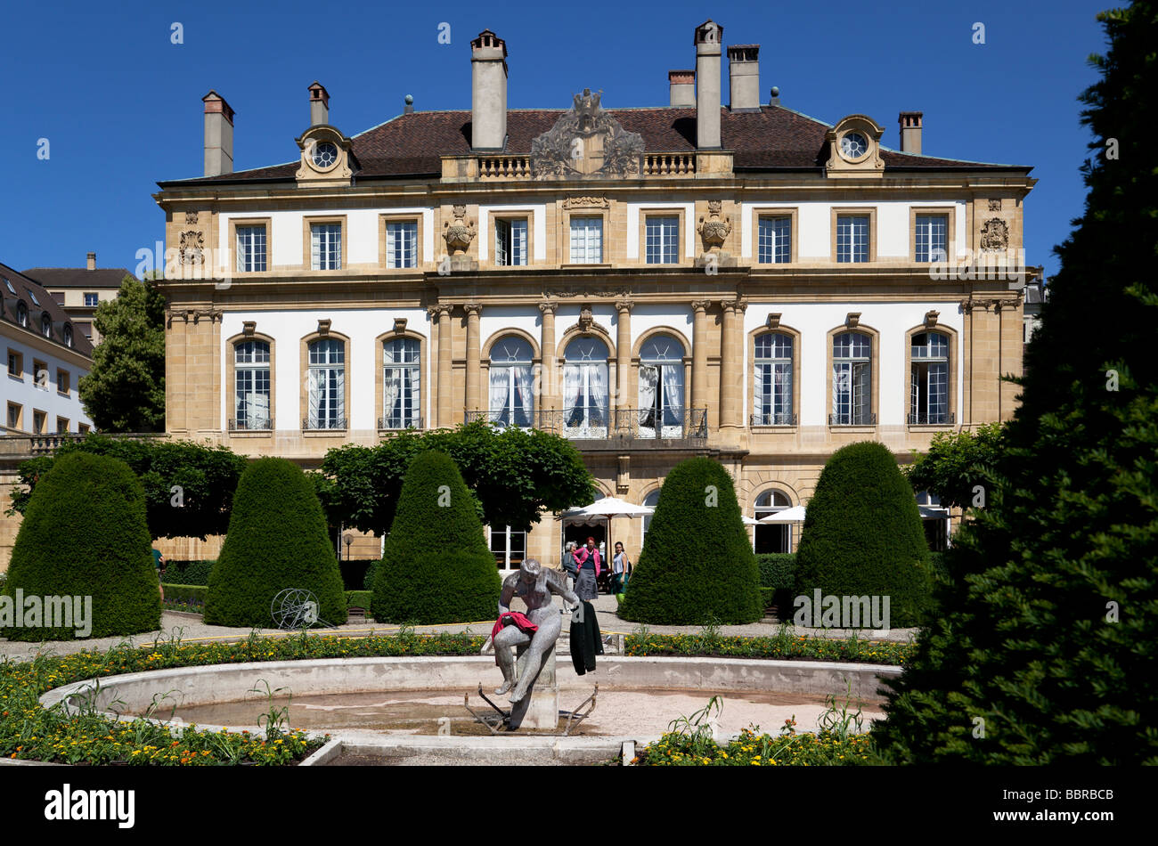 Formal garden of the Hotel du Peyrou Neuchatel Switzerland Stock Photo