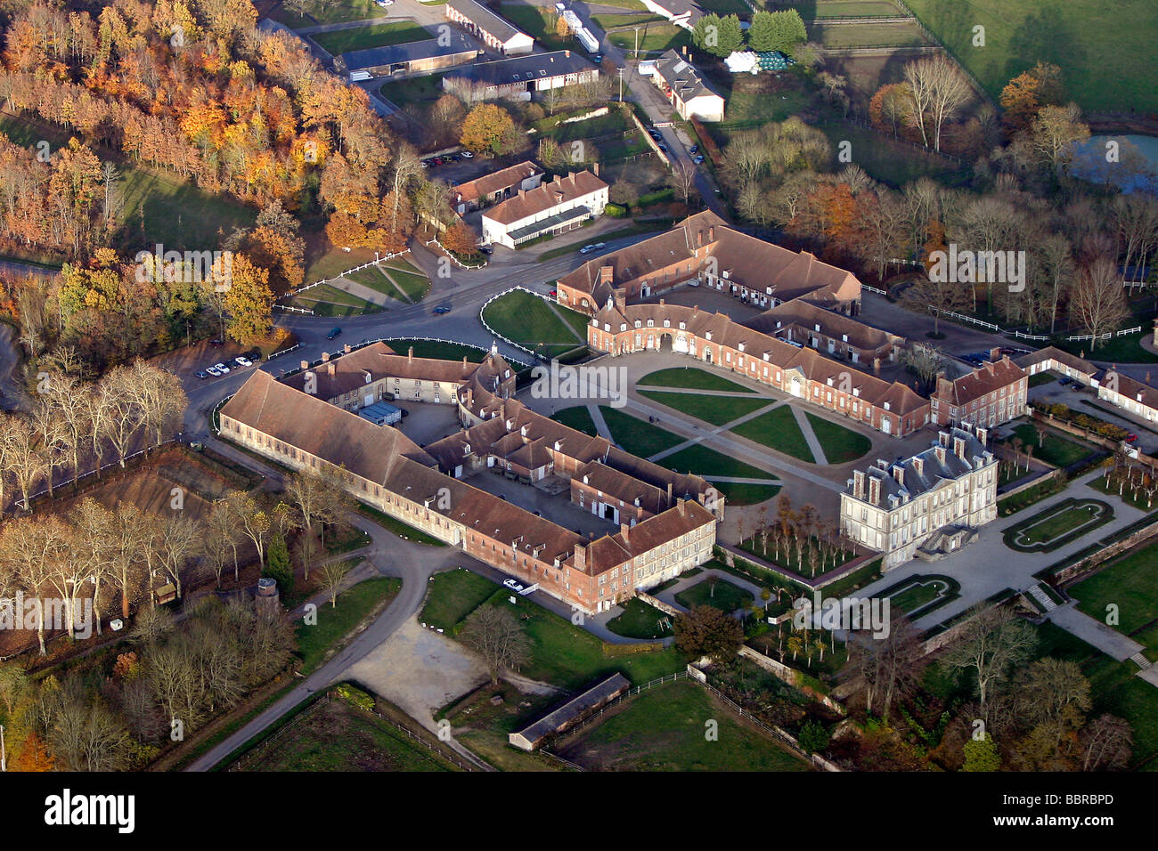 AERIAL VIEW OF THE LE PIN NATIONAL STUD FARM, ARGENTAN, ORNE (61), NORMANDY, FRANCE Stock Photo