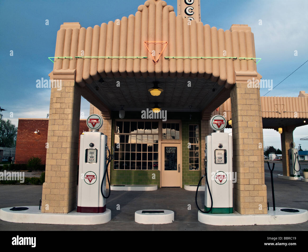 Conoco Gas Station, Shamrock, Texas Stock Photo