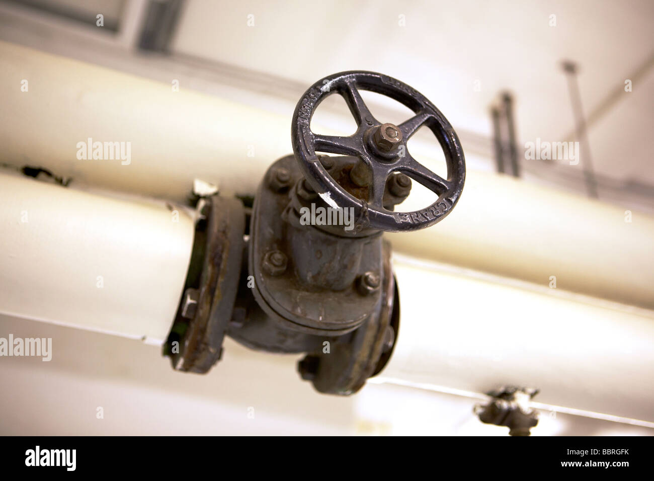 LARGE CAST IRON VALVE FOR WATER Stock Photo