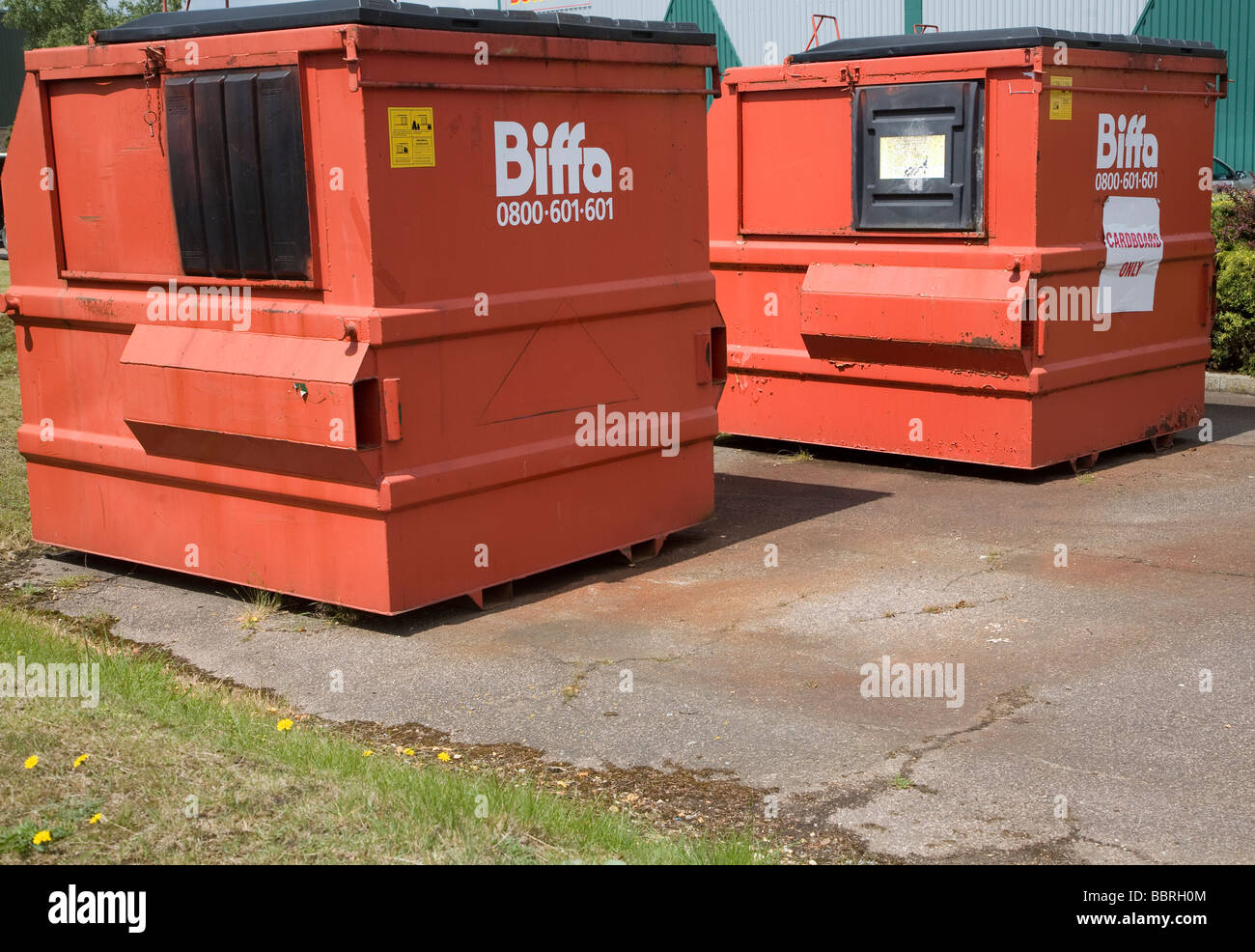 Orange Biffa waste collection bins Stock Photo