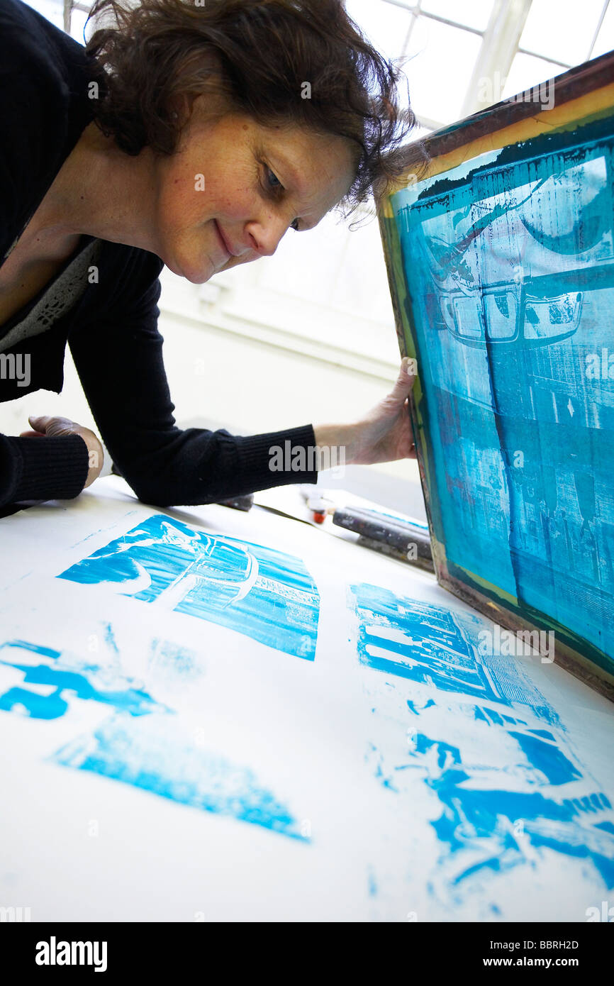 MATURE ART STUDENT SCREEN PRINTING Stock Photo Alamy
