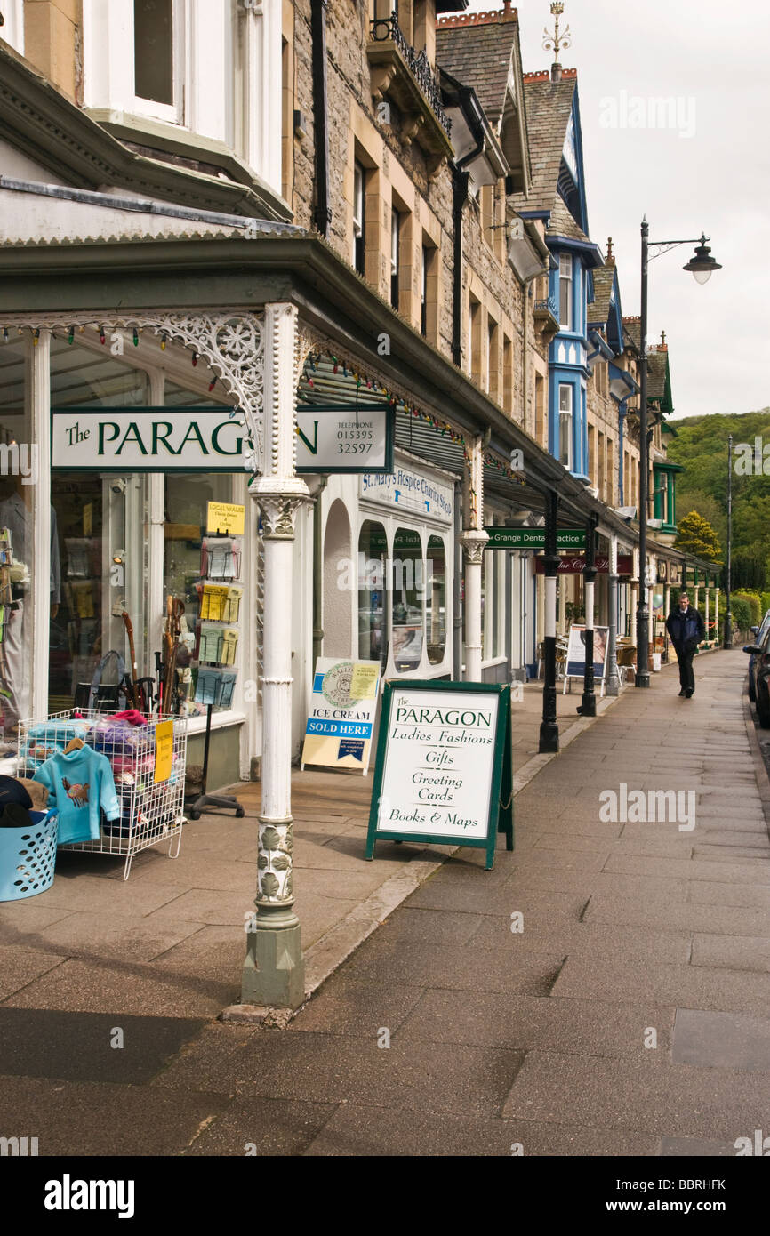 Veranda on shop fronts at Grange over Sands, Cumbria. Stock Photo