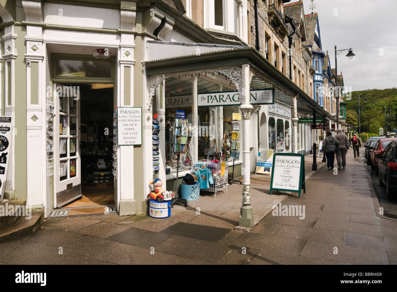 Veranda on shop fronts at Grange over Sands, Cumbria Stock Photo Alamy