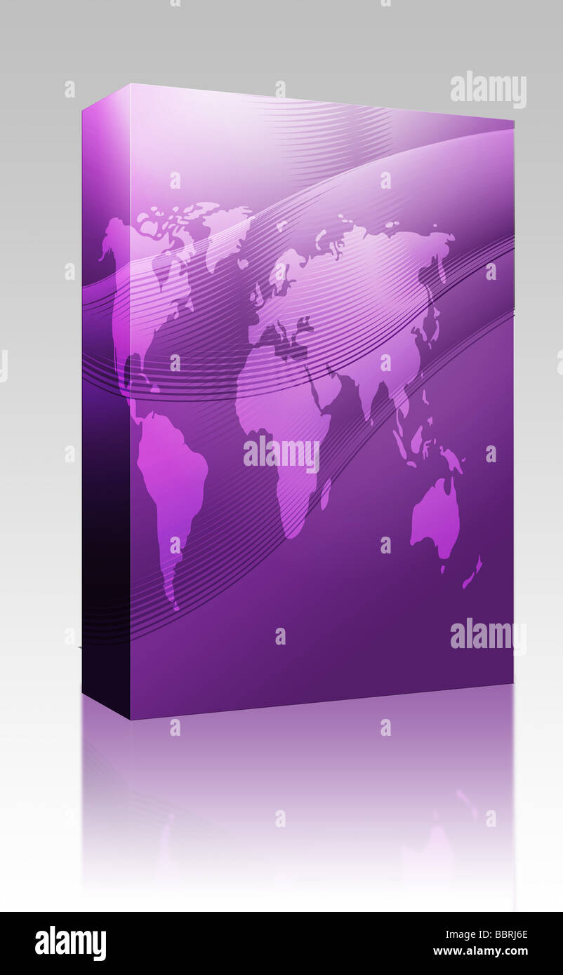 Software package box Map of the world illustration with abstract curved ...