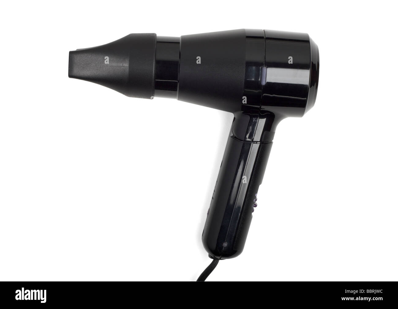 Black hair dryer on white background Stock Photo