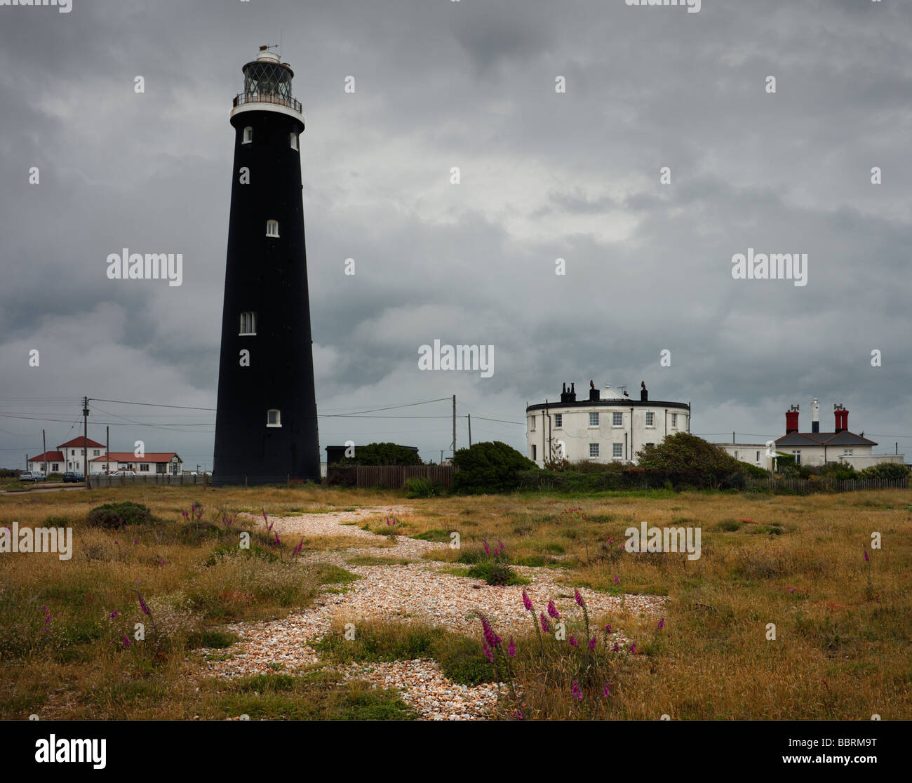 Stormy scene over the Dungeness lighthouse Dungeness Kent England UK Stock Photo