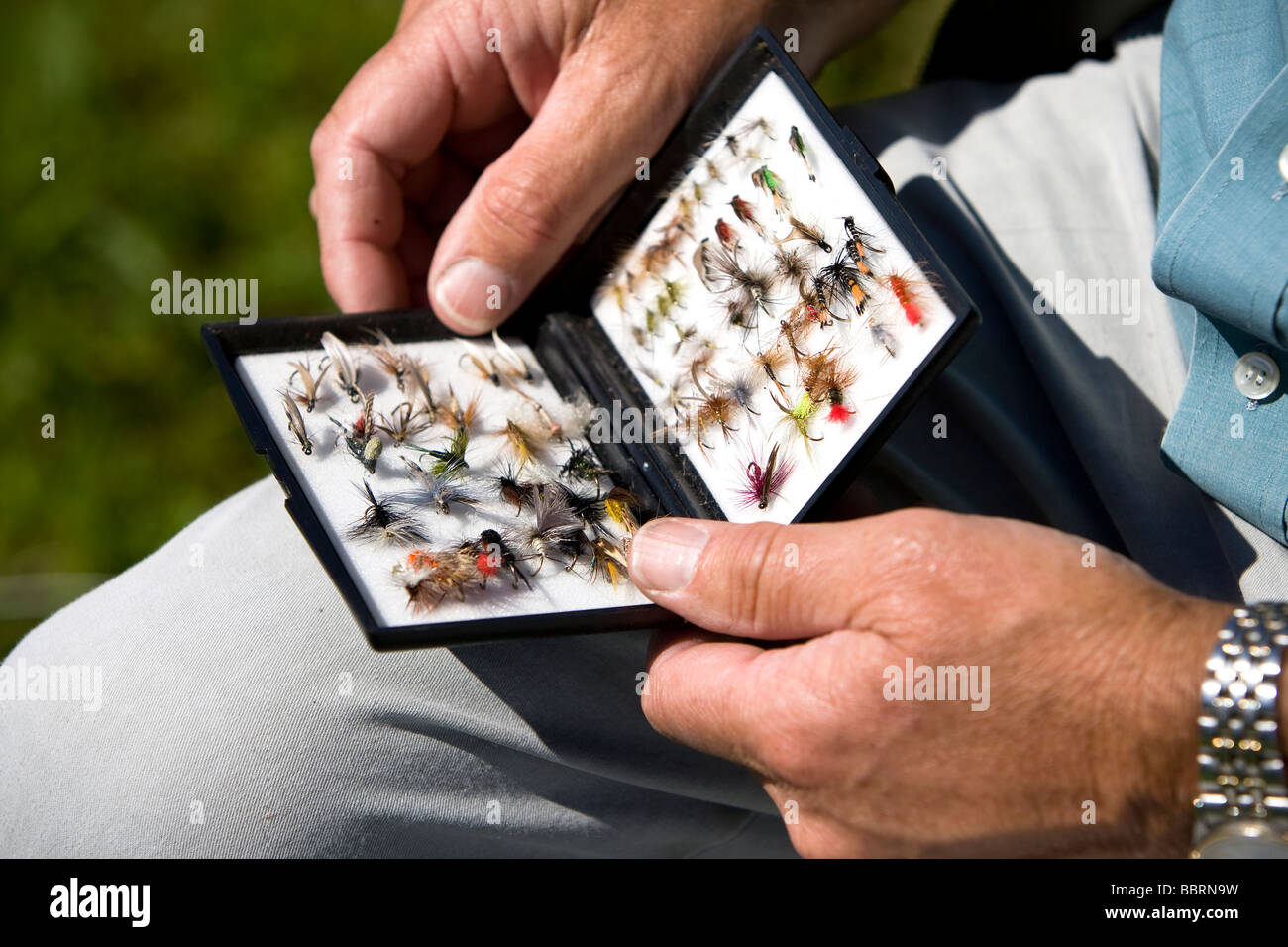 Fly fishing box Stock Photo Alamy
