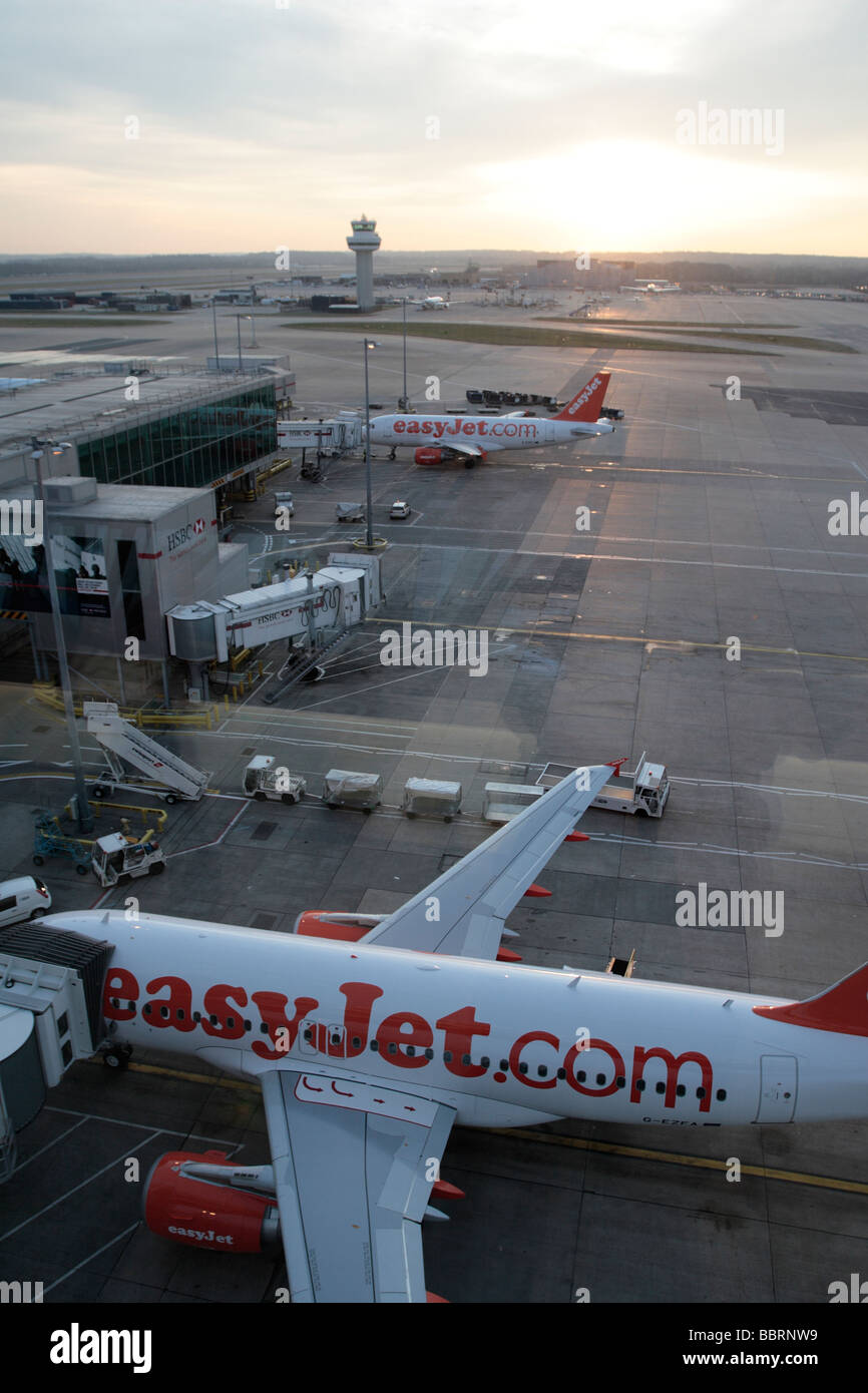 Easyjet aircraft parked at Gatwick airport London England Stock Photo