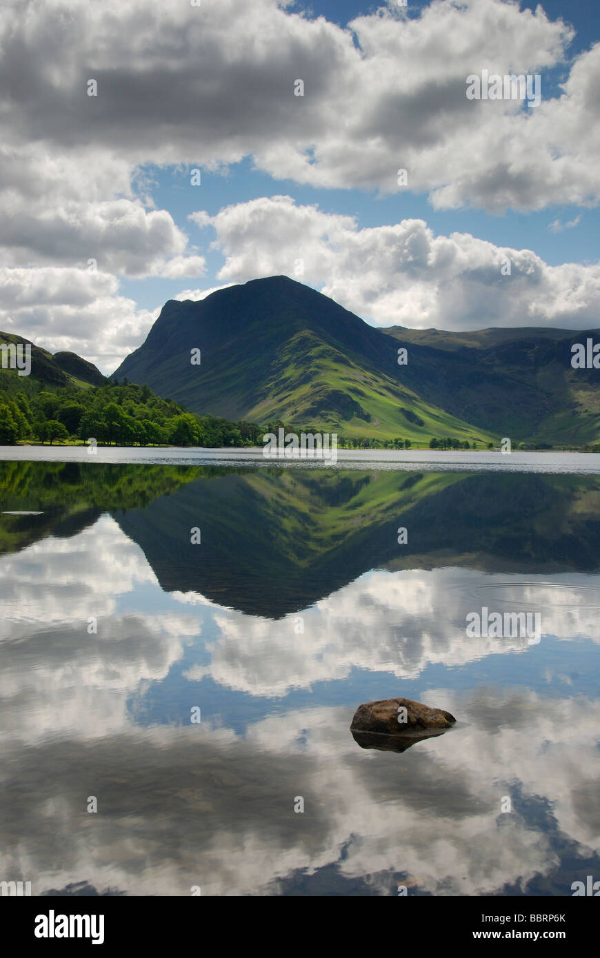 Summer morning reflections of Fleetwith Pike in Buttermere, English Lake District Stock Photo