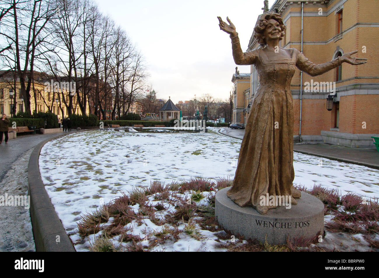 statues at National Theater, Oslo, Norway Stock Photo