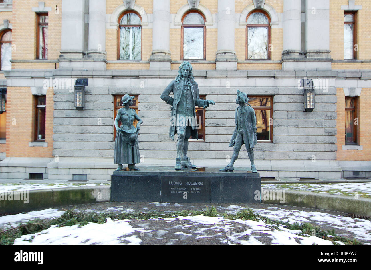 statues at National Theater, Oslo, Norway Stock Photo
