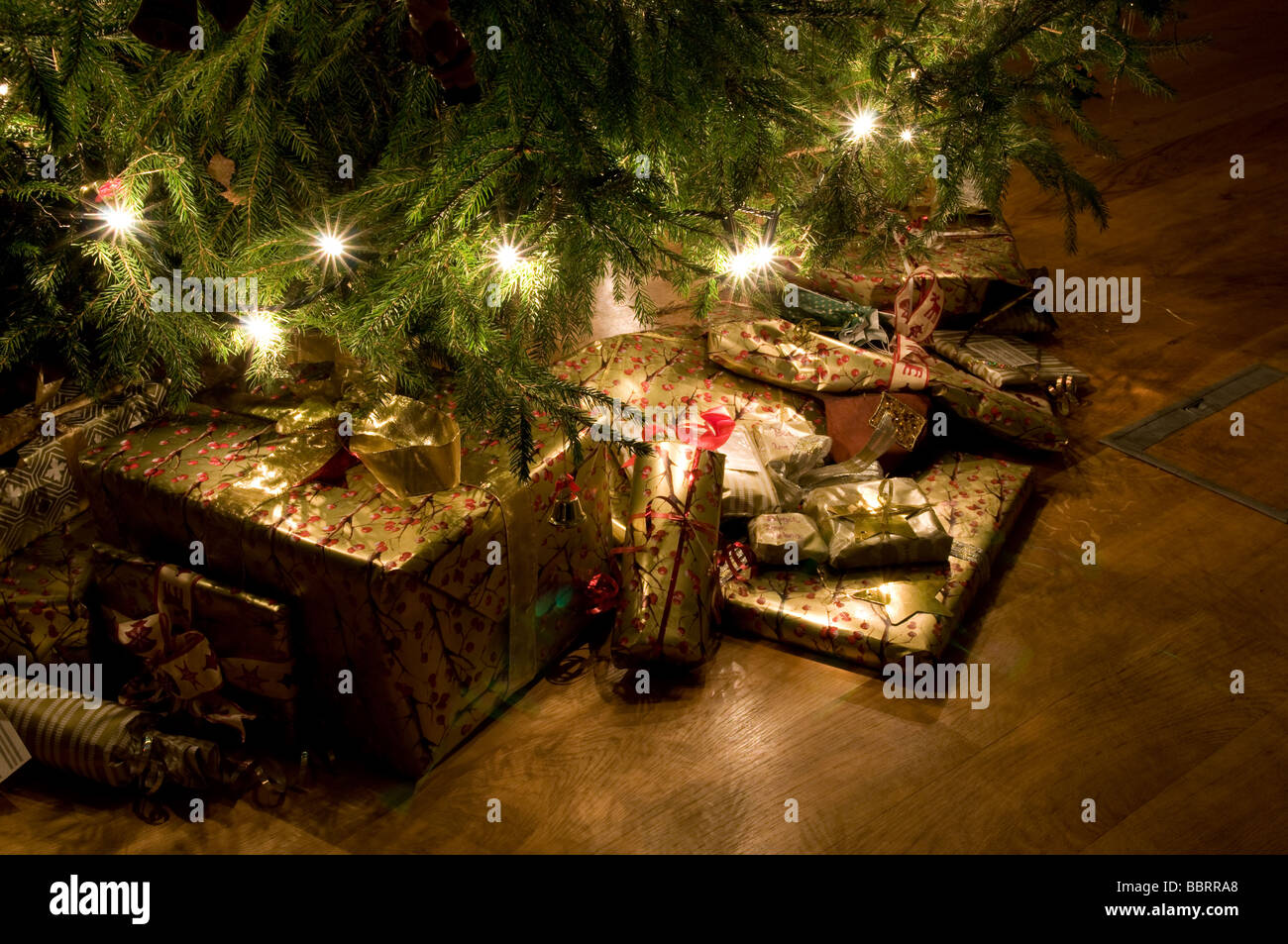 Presents Under Christmas Tree High Resolution Stock Photography and
