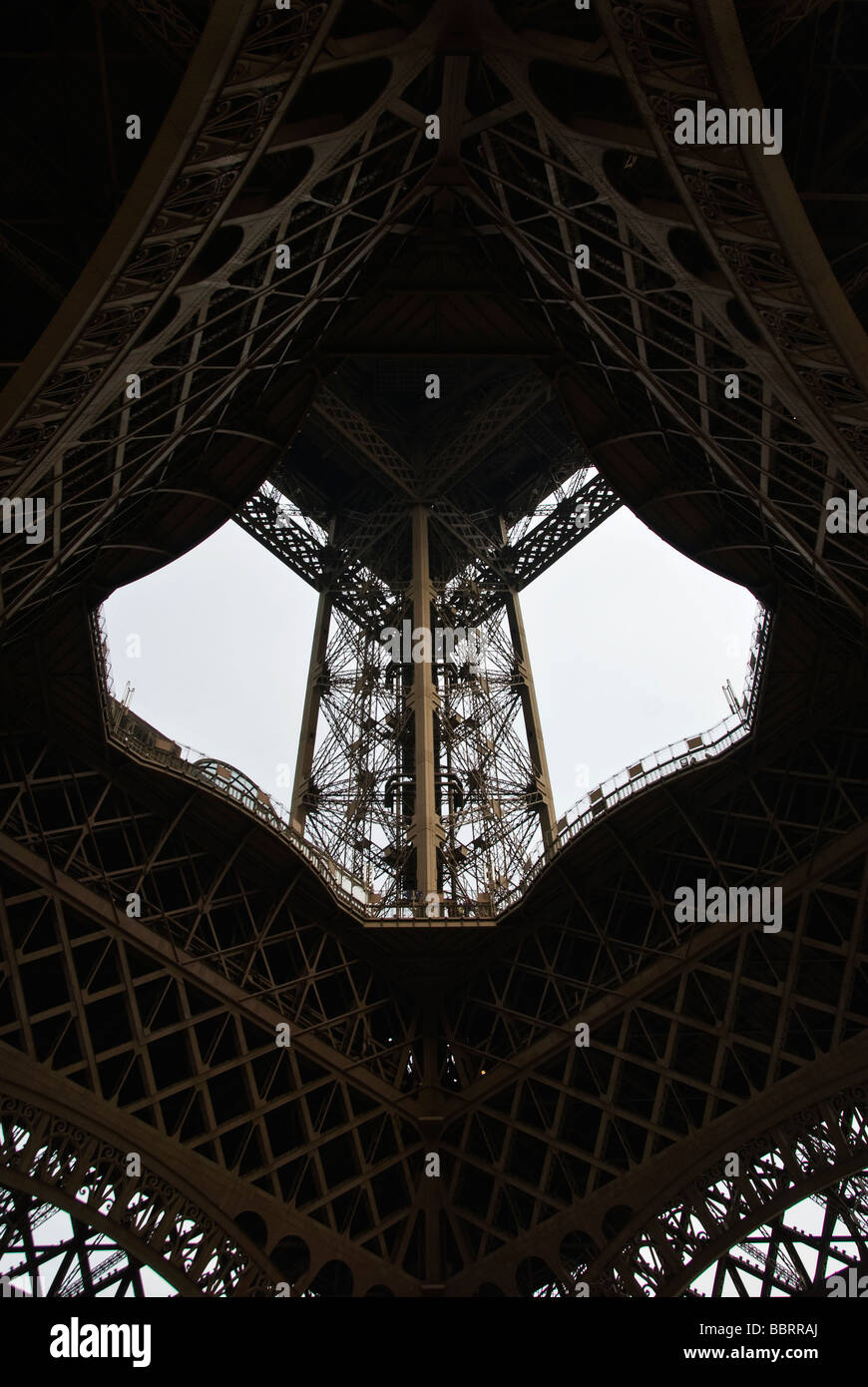 Paris Champ-de-Mars Eiffel Tower Grande Dame part inner view Stock Photo