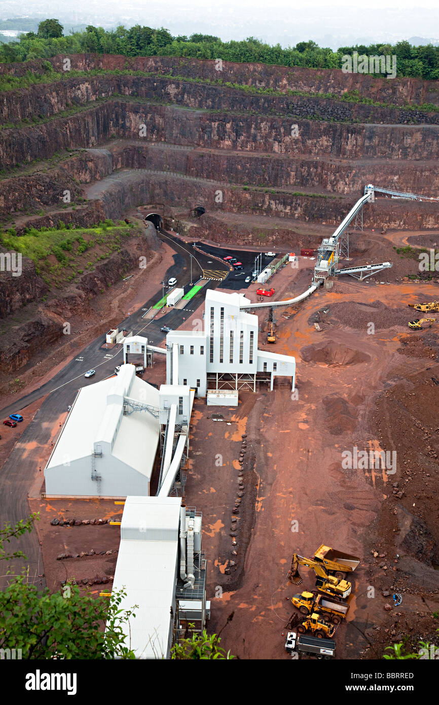 CEMEX limestone quarry with crushing plant Taffs Well Cardiff Wales UK Stock Photo