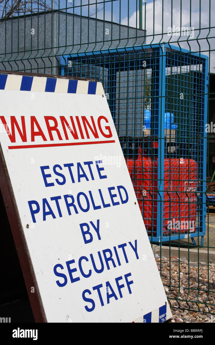 A security warning sign on a U.K. industrial estate Stock Photo Alamy