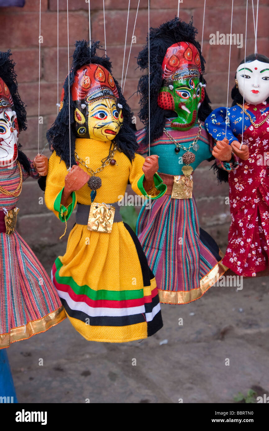 Kathmandu, Nepal. Dolls of Ganesh, Son of Shiva, and Hanuman, in a Durbar Square Vendor's Shop. Stock Photo