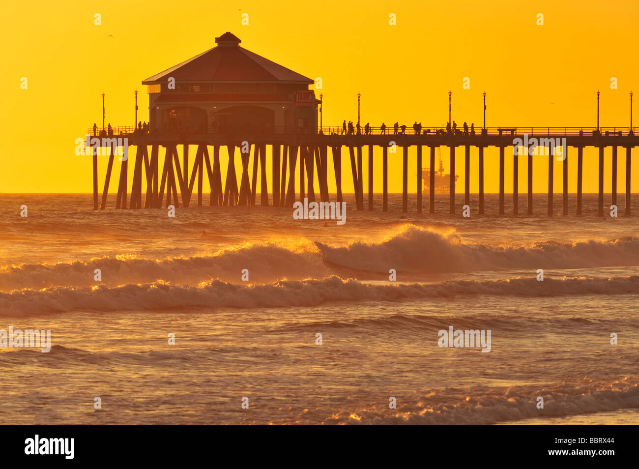 Ruby's Diner at the pier during sunset, Huntington Beach CA Stock Photo ...