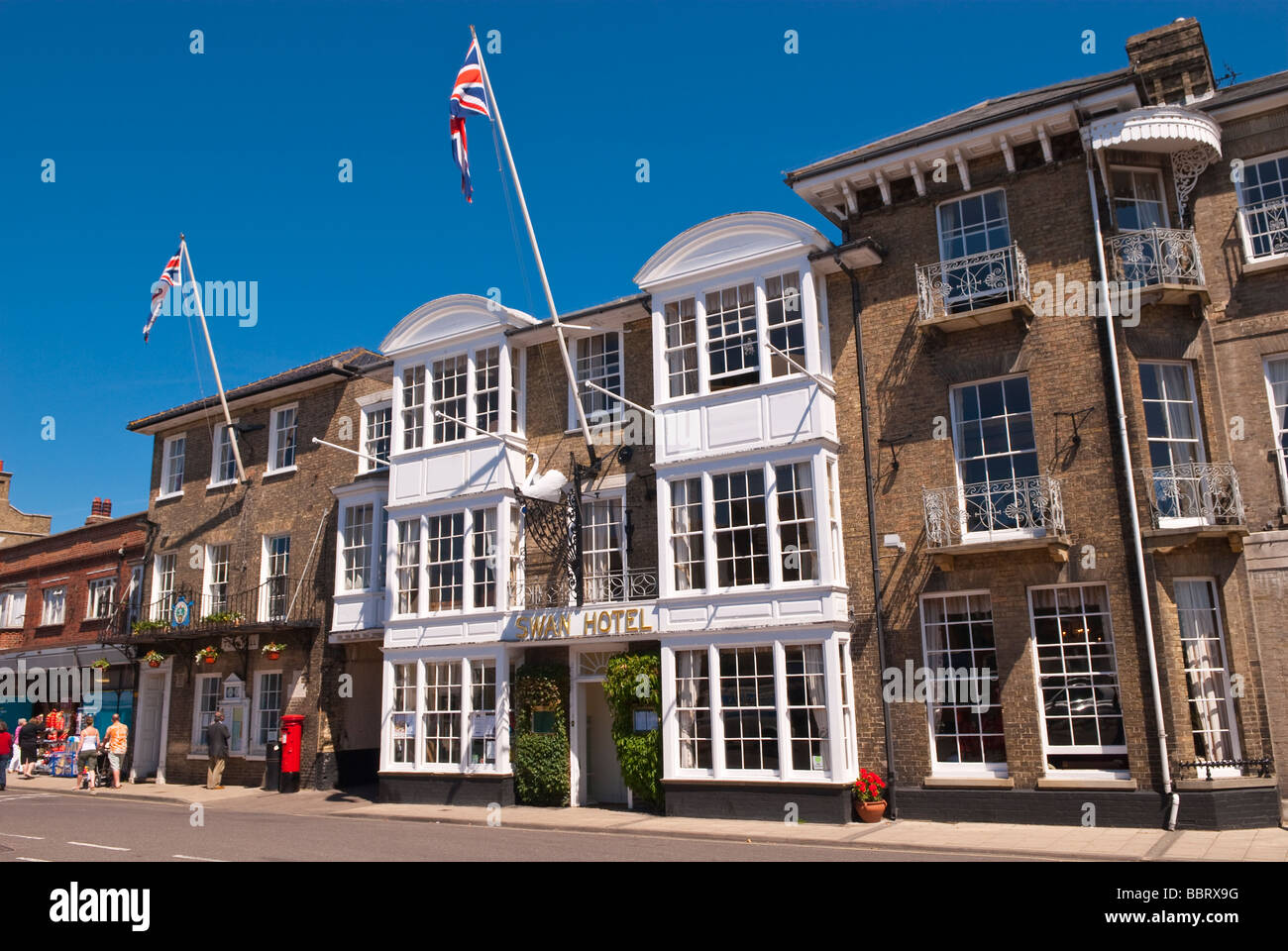 The Swan Hotel in Southwold Suffolk Uk in the summer with a deep blue sky Stock Photo
