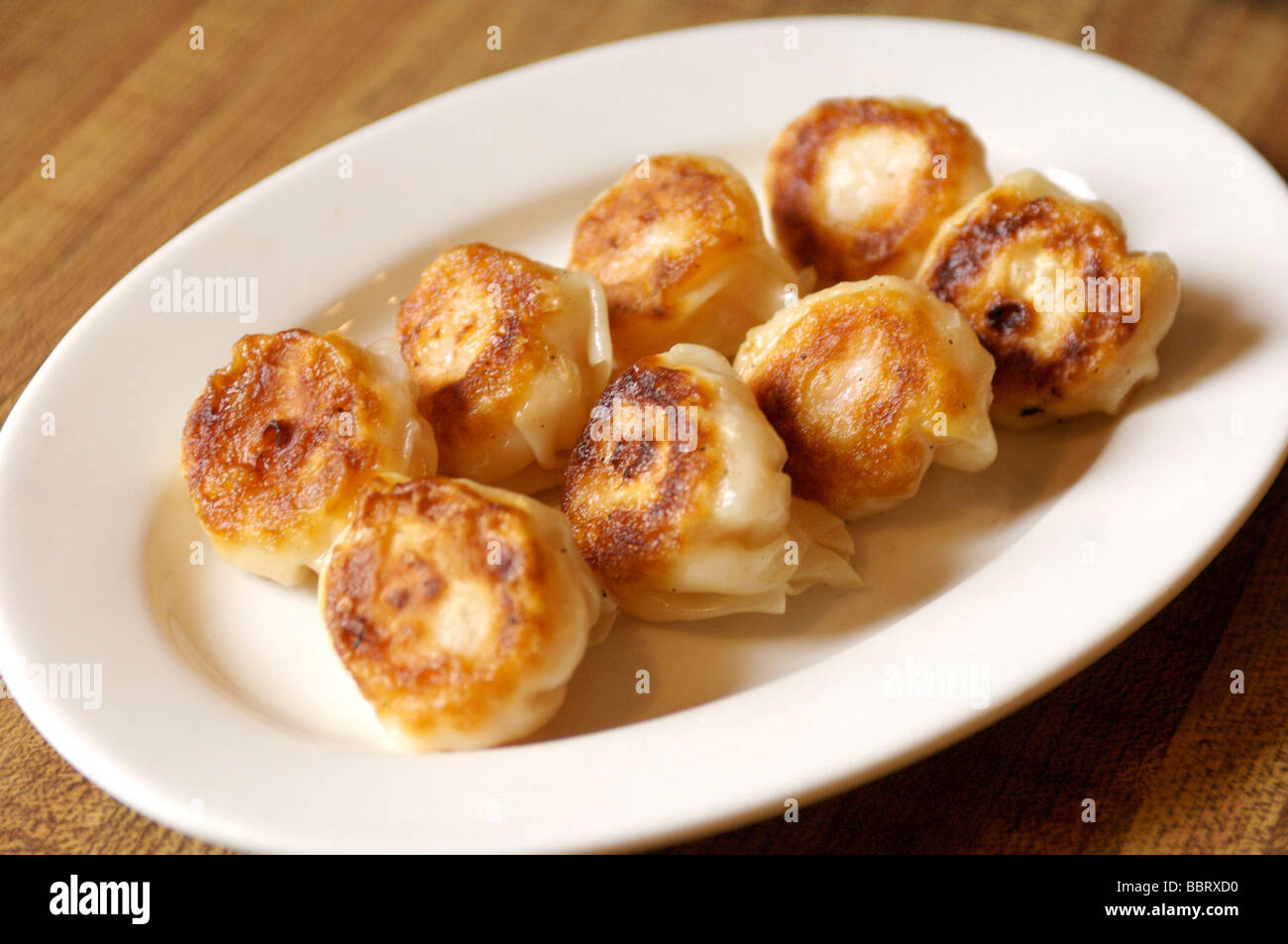 Fried Japanese gyoza dumplings Stock Photo Alamy