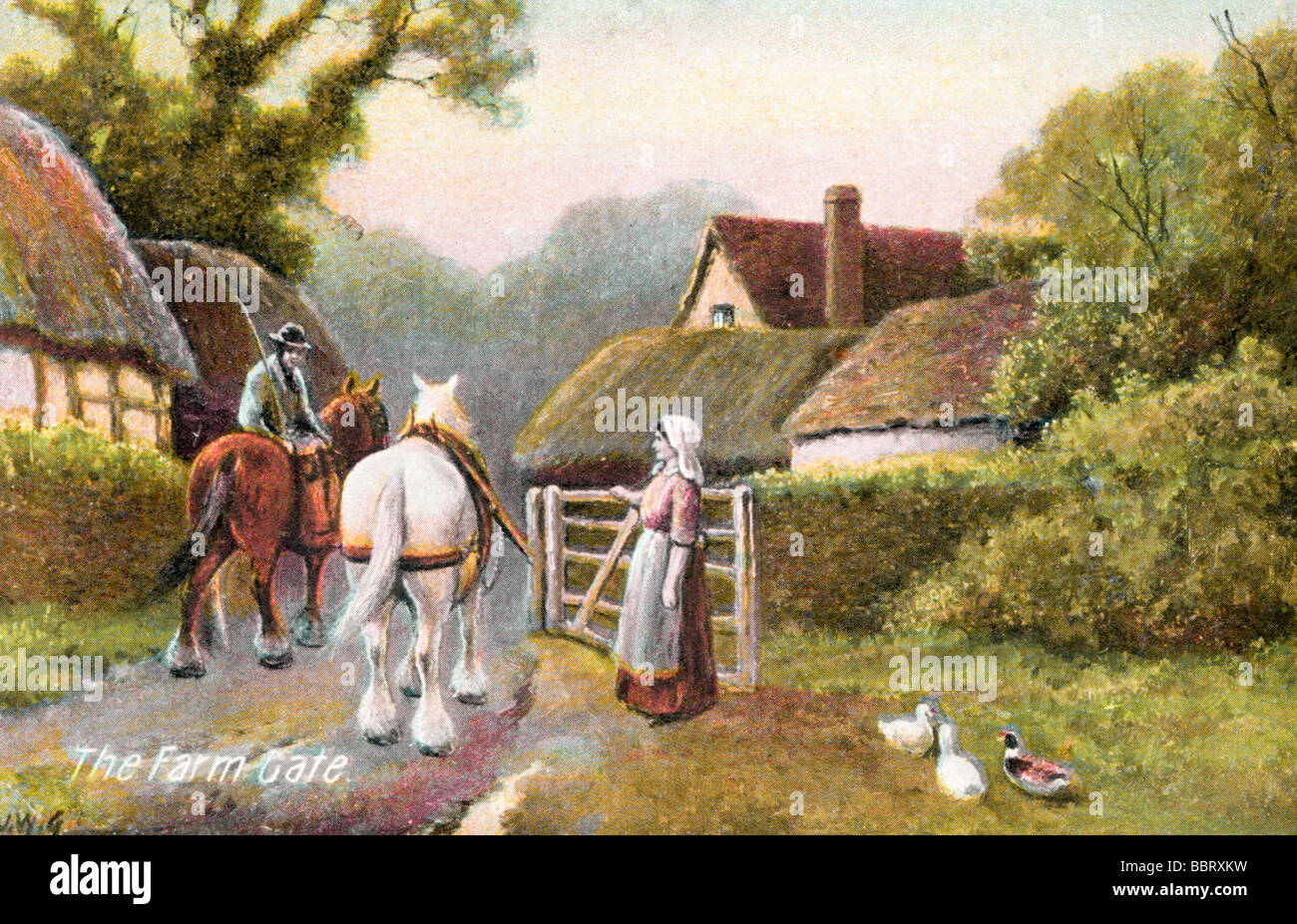 A late Victorian / Edwardian postcard illustration. Country life Stock