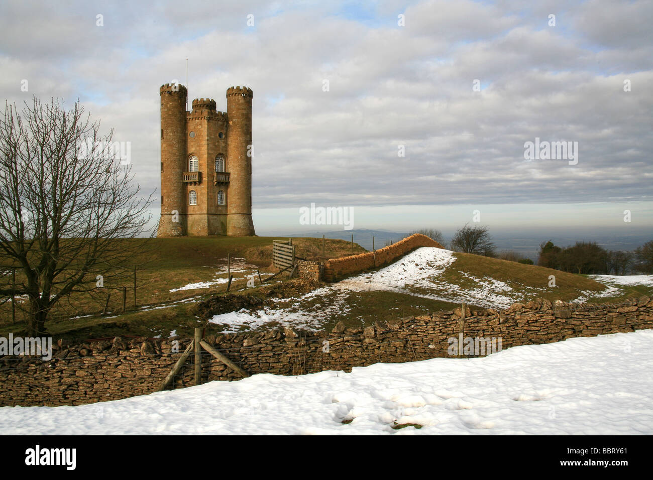 The Broadway Tower on top of the Cotswold Hills, Broadway, Worcestershire, England, UK Stock Photo