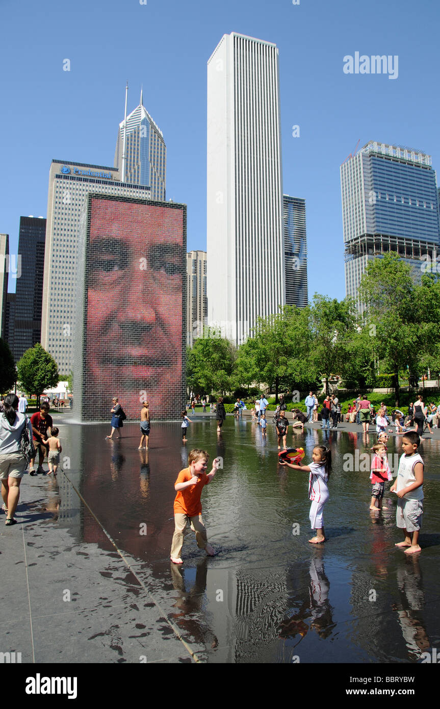The Crown Fountain in Millennium Park downtown Chicago visitors