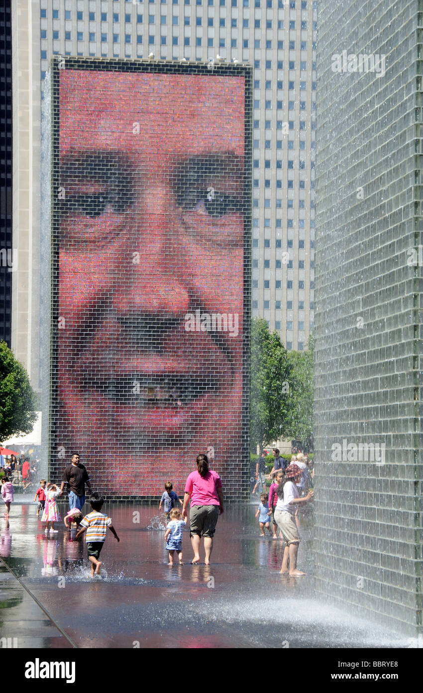 The Crown Fountain in Millennium Park downtown Chicago visitors