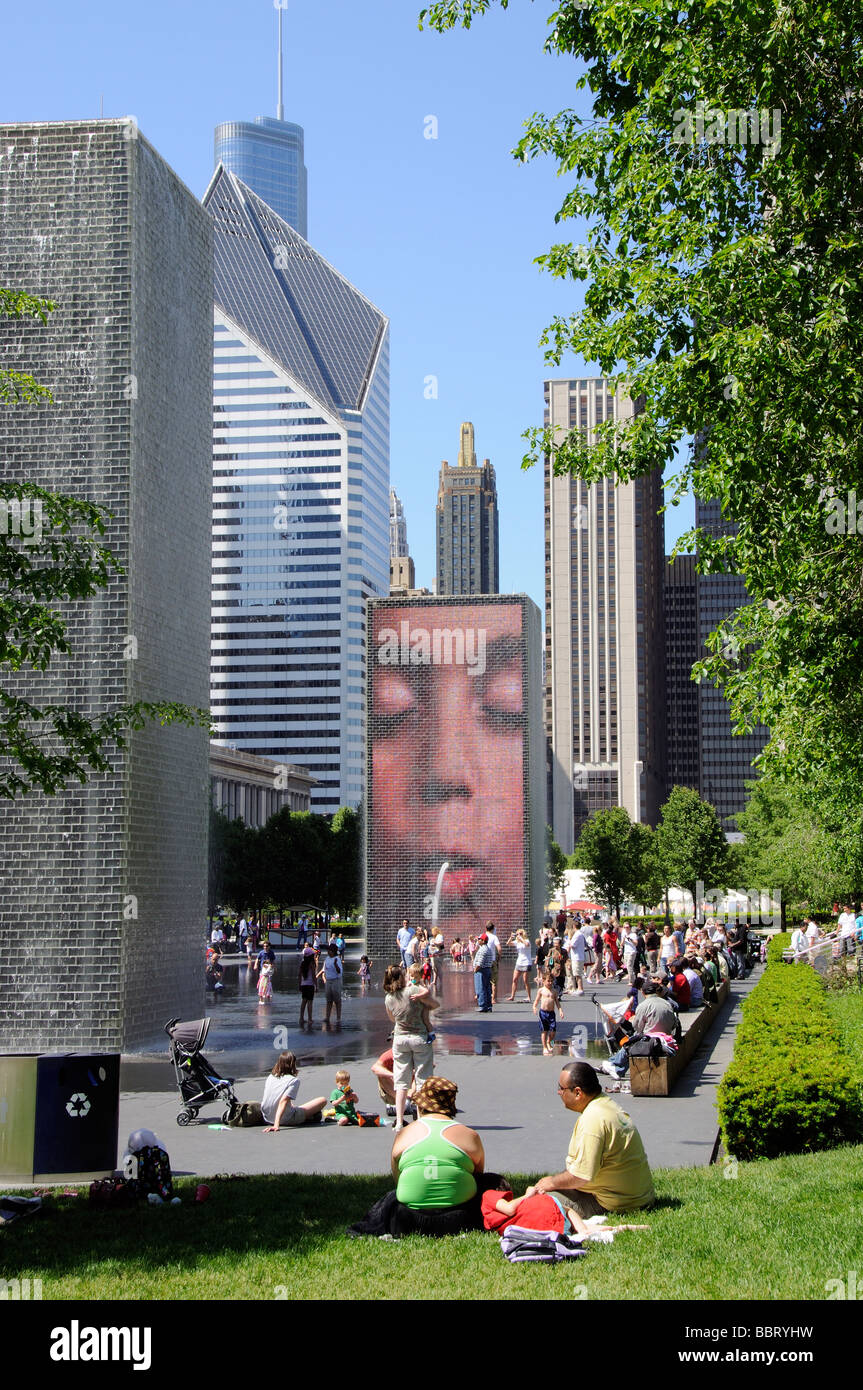 The Crown Fountain in Millennium Park downtown Chicago visitors