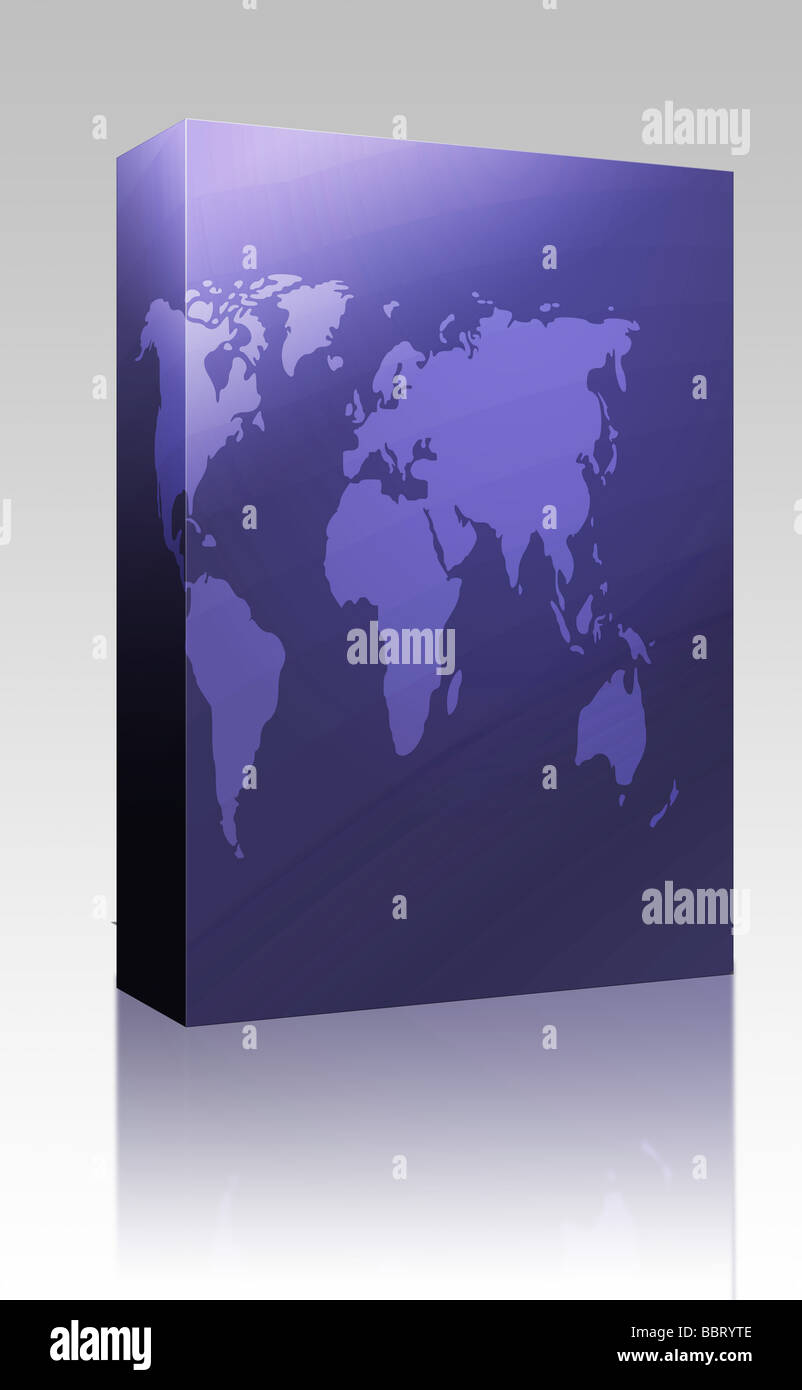 Software package box Map of the world illustration with abstract curved ...