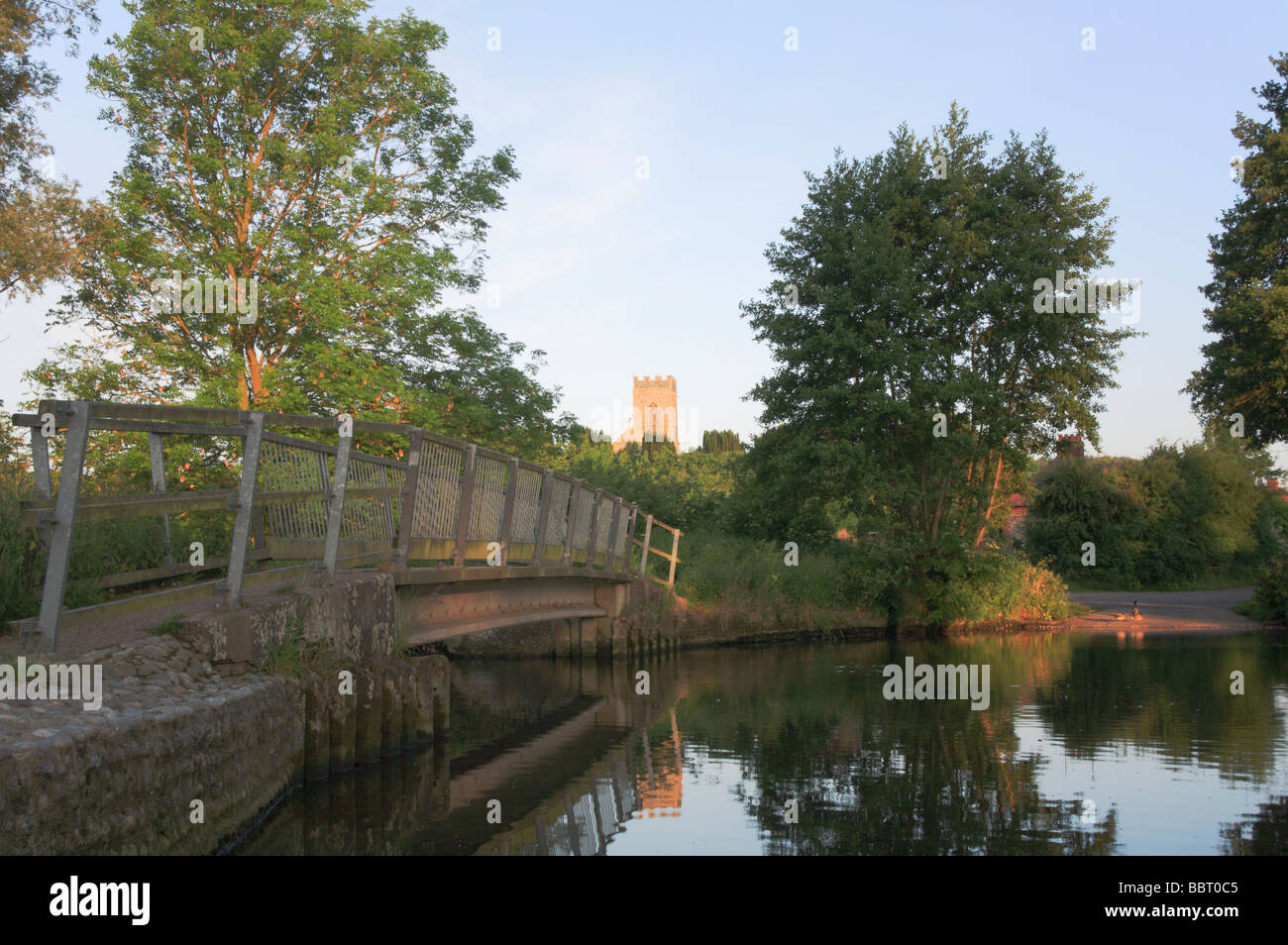 Footbridge and ford over the River Glaven at Glandford, Norfolk, United Kingdom. Stock Photo