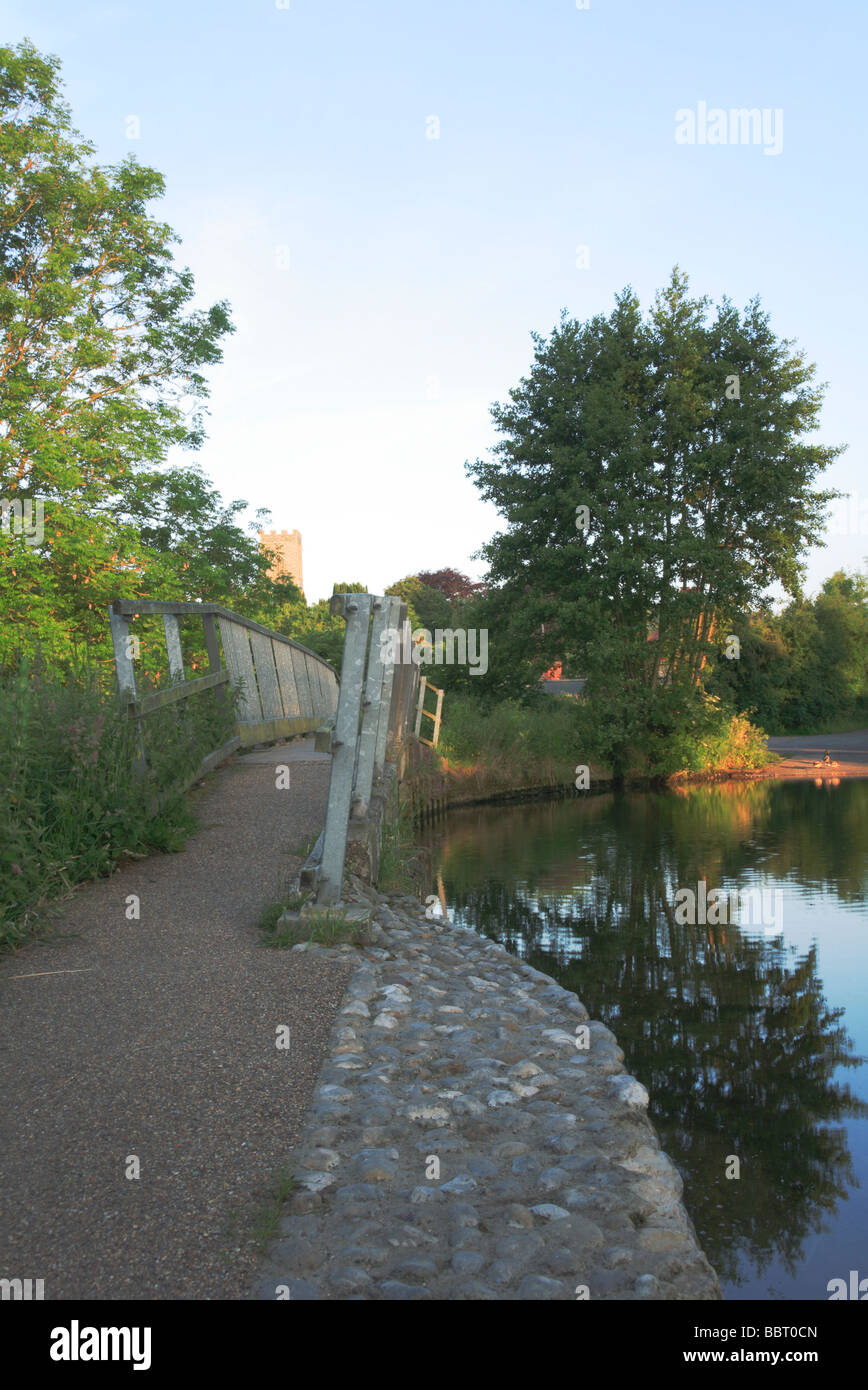 Footbridge and ford over the River Glaven at Glandford, Norfolk, United Kingdom. Stock Photo