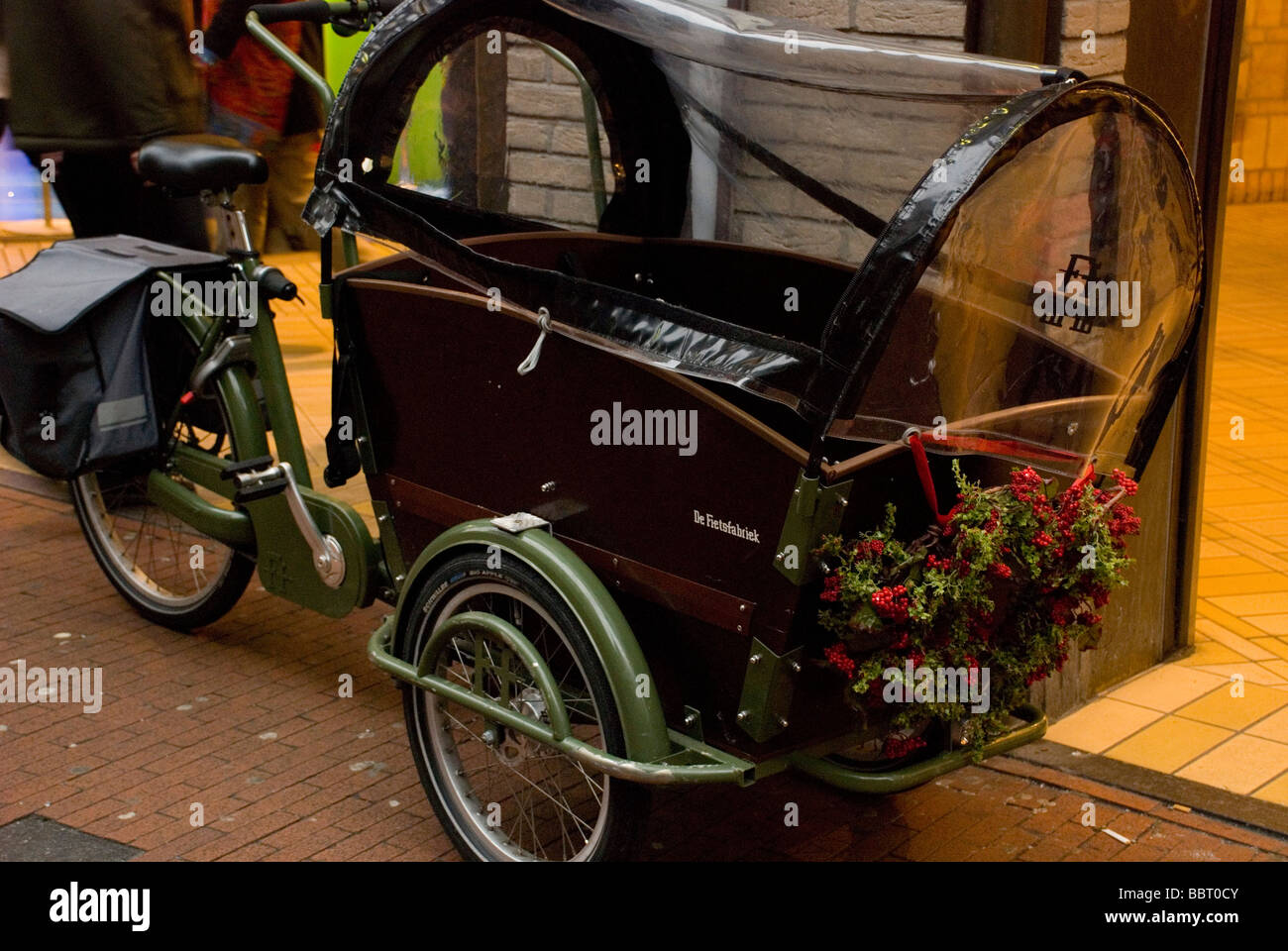 special bicycle sidecar with Red christmas decoration at Amsterdam street, Netherlands Stock Photo